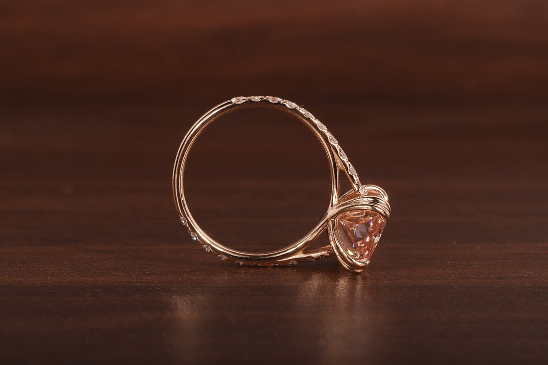 Radiant shaped pink lab grown diamond ring, 18K Rose Gold Ring For Her