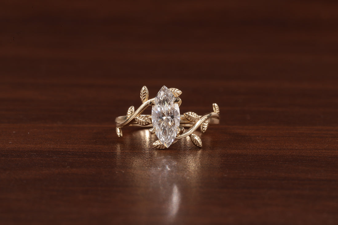 1 CT Marquise Nature Inspired Engagement Ring in Marquise Cut Lab Grown Diamond