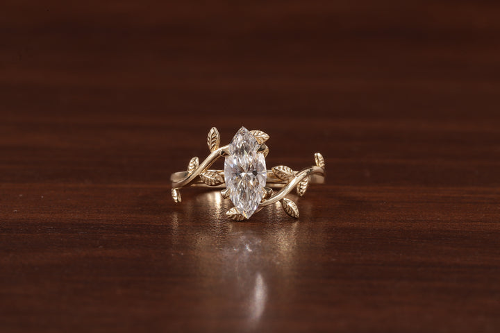 1 CT Marquise Nature Inspired Engagement Ring in Marquise Cut Lab Grown Diamond