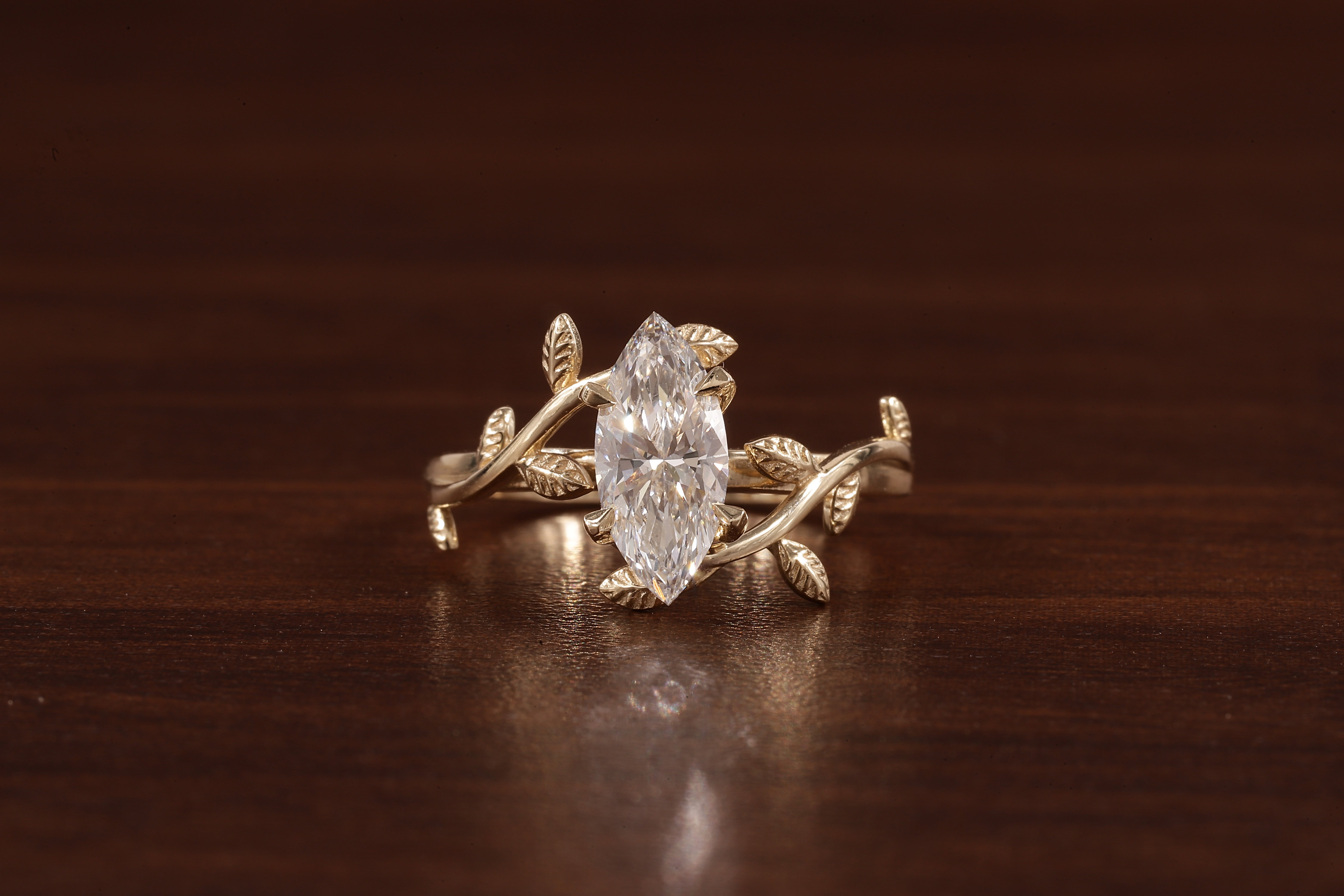 1 CT Marquise Nature Inspired Engagement Ring in Marquise Cut Lab Grown Diamond