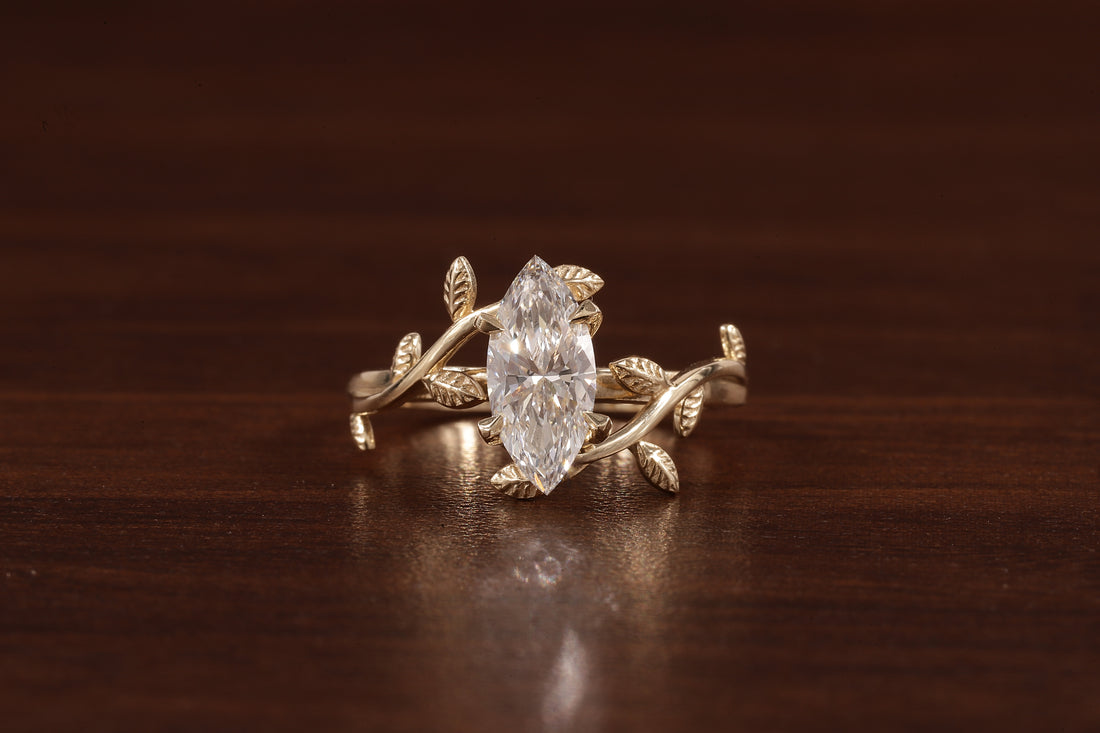 1 CT Marquise Nature Inspired Engagement Ring in Marquise Cut Lab Grown Diamond