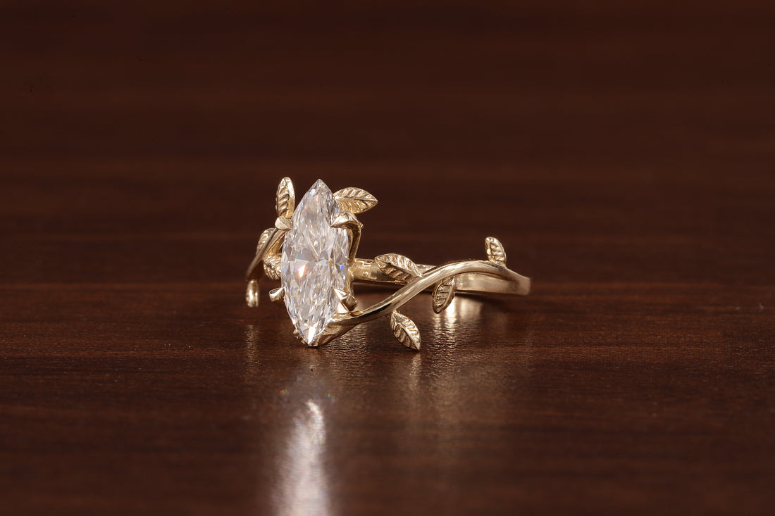 1 CT Marquise Nature Inspired Engagement Ring in Marquise Cut Lab Grown Diamond