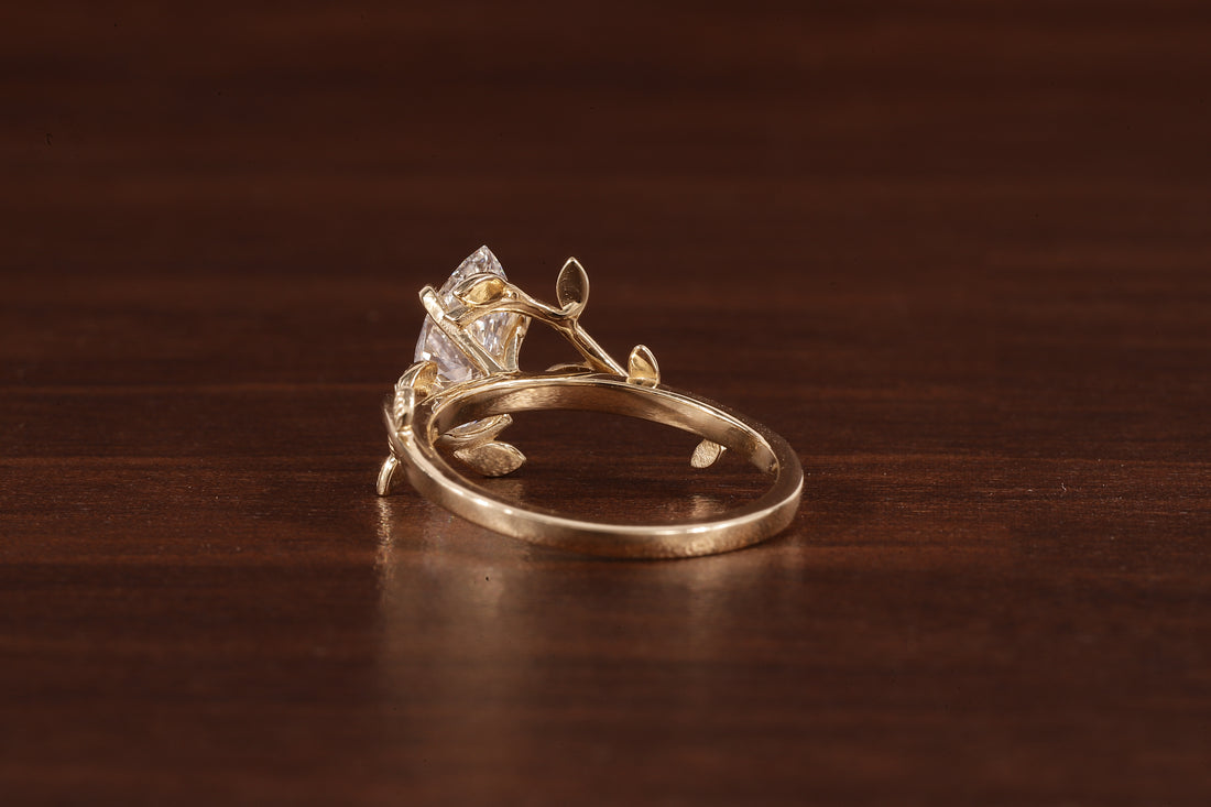 1 CT Marquise Nature Inspired Engagement Ring in Marquise Cut Lab Grown Diamond