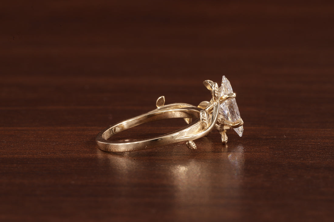1 CT Marquise Nature Inspired Engagement Ring in Marquise Cut Lab Grown Diamond