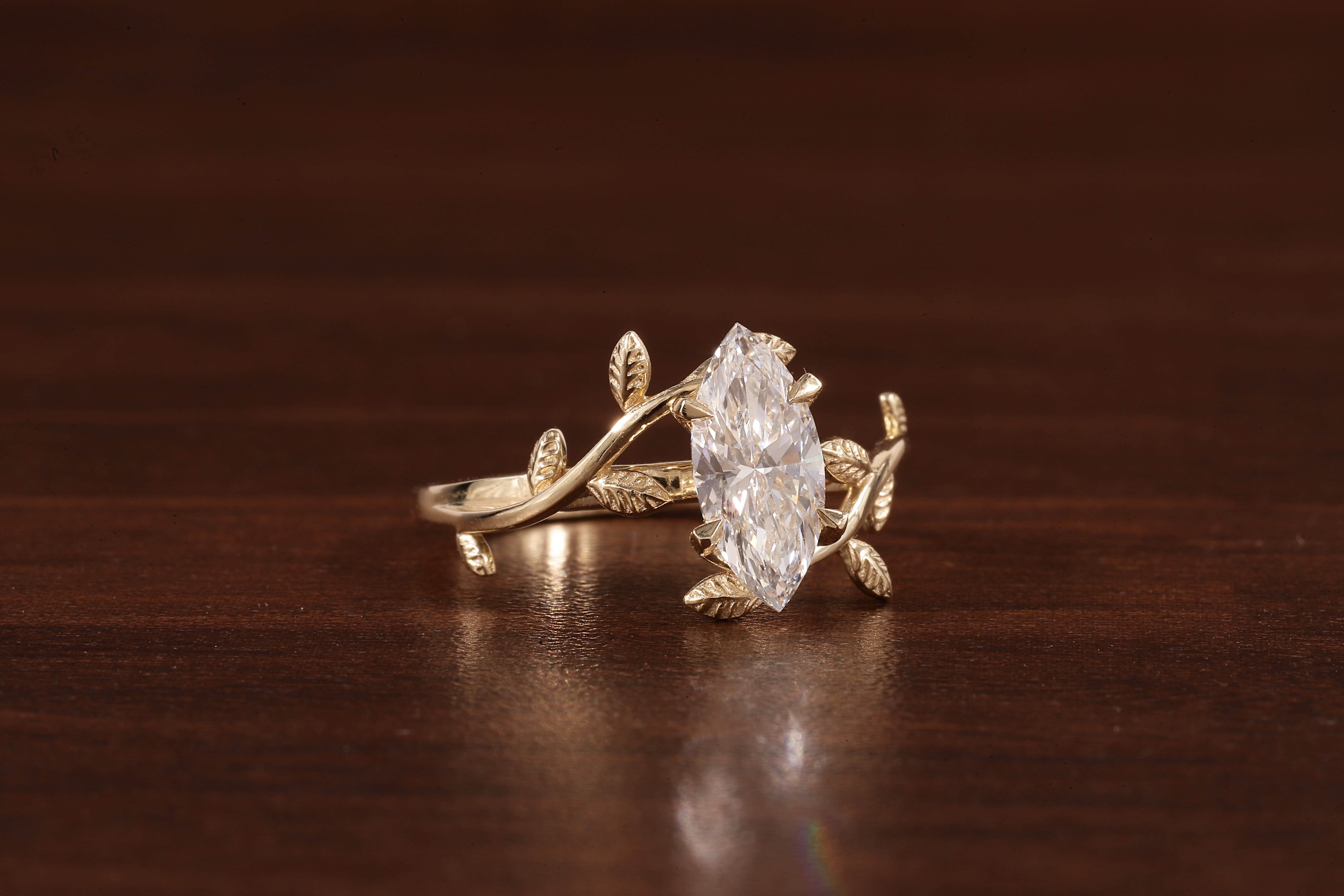 1 CT Marquise Nature Inspired Engagement Ring in Marquise Cut Lab Grown Diamond