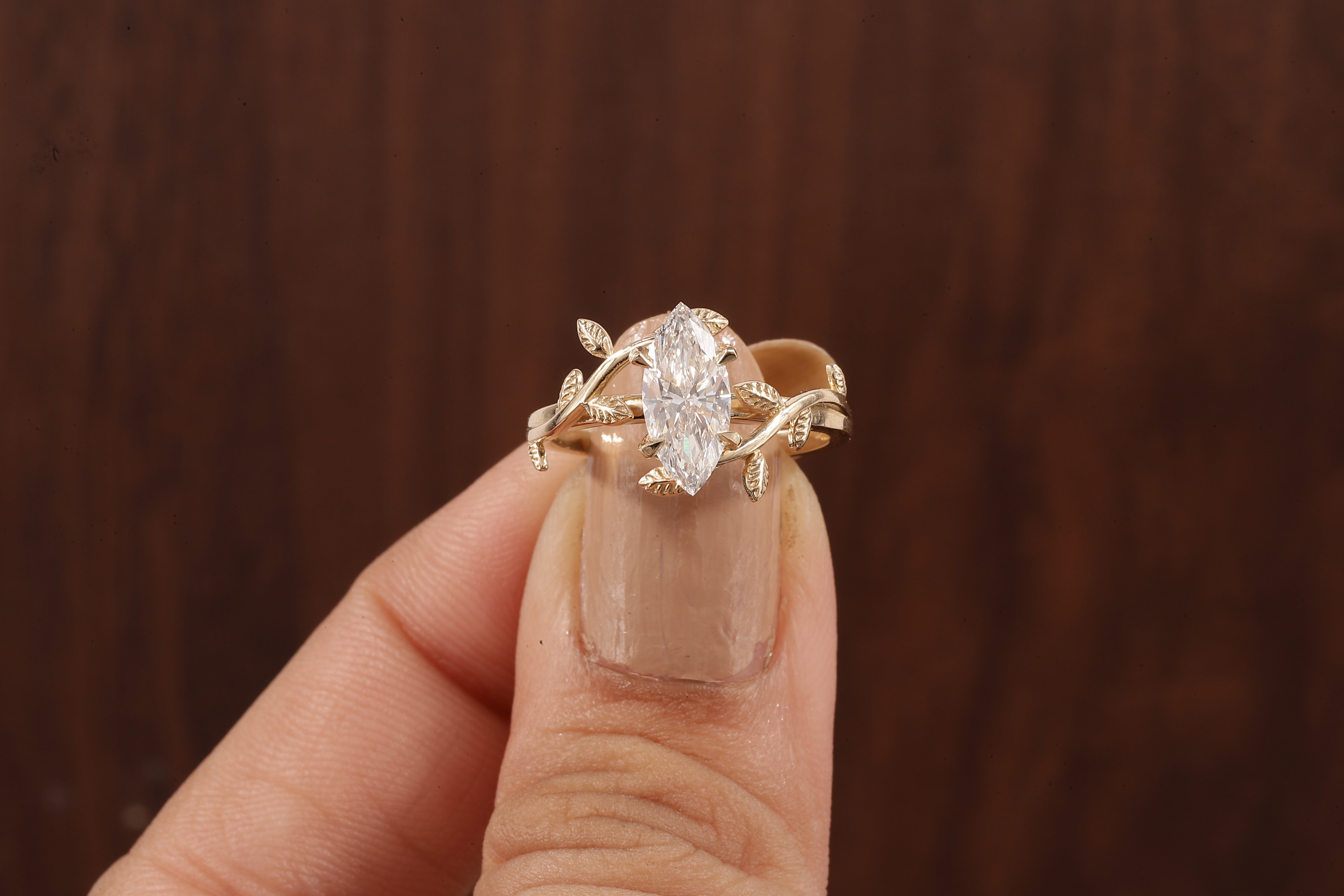 1 CT Marquise Nature Inspired Engagement Ring in Marquise Cut Lab Grown Diamond