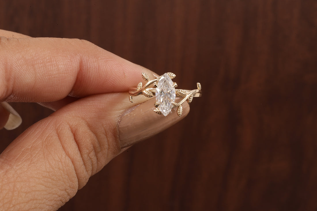 1 CT Marquise Nature Inspired Engagement Ring in Marquise Cut Lab Grown Diamond