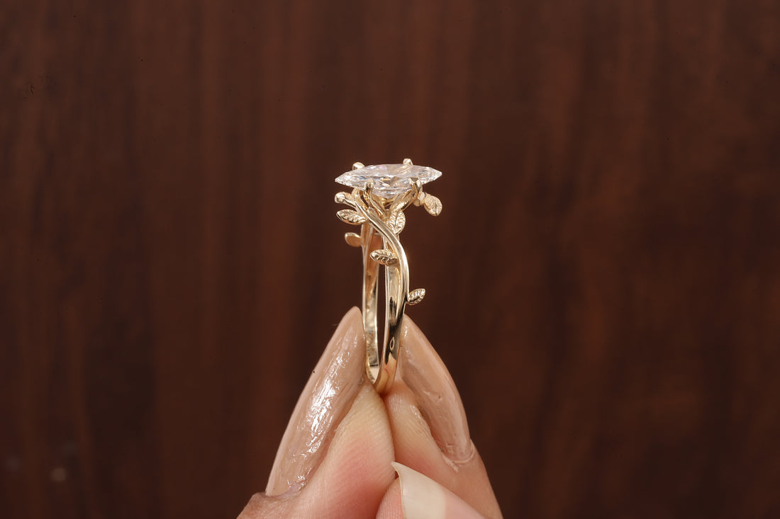 1 CT Marquise Nature Inspired Engagement Ring in Marquise Cut Lab Grown Diamond