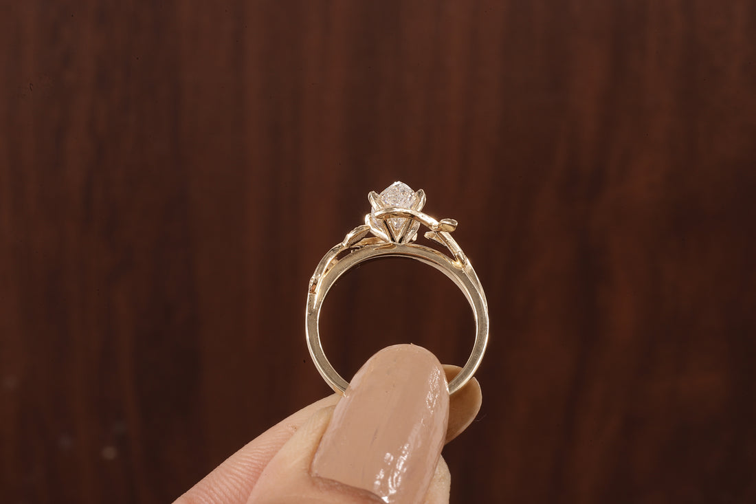1 CT Marquise Nature Inspired Engagement Ring in Marquise Cut Lab Grown Diamond