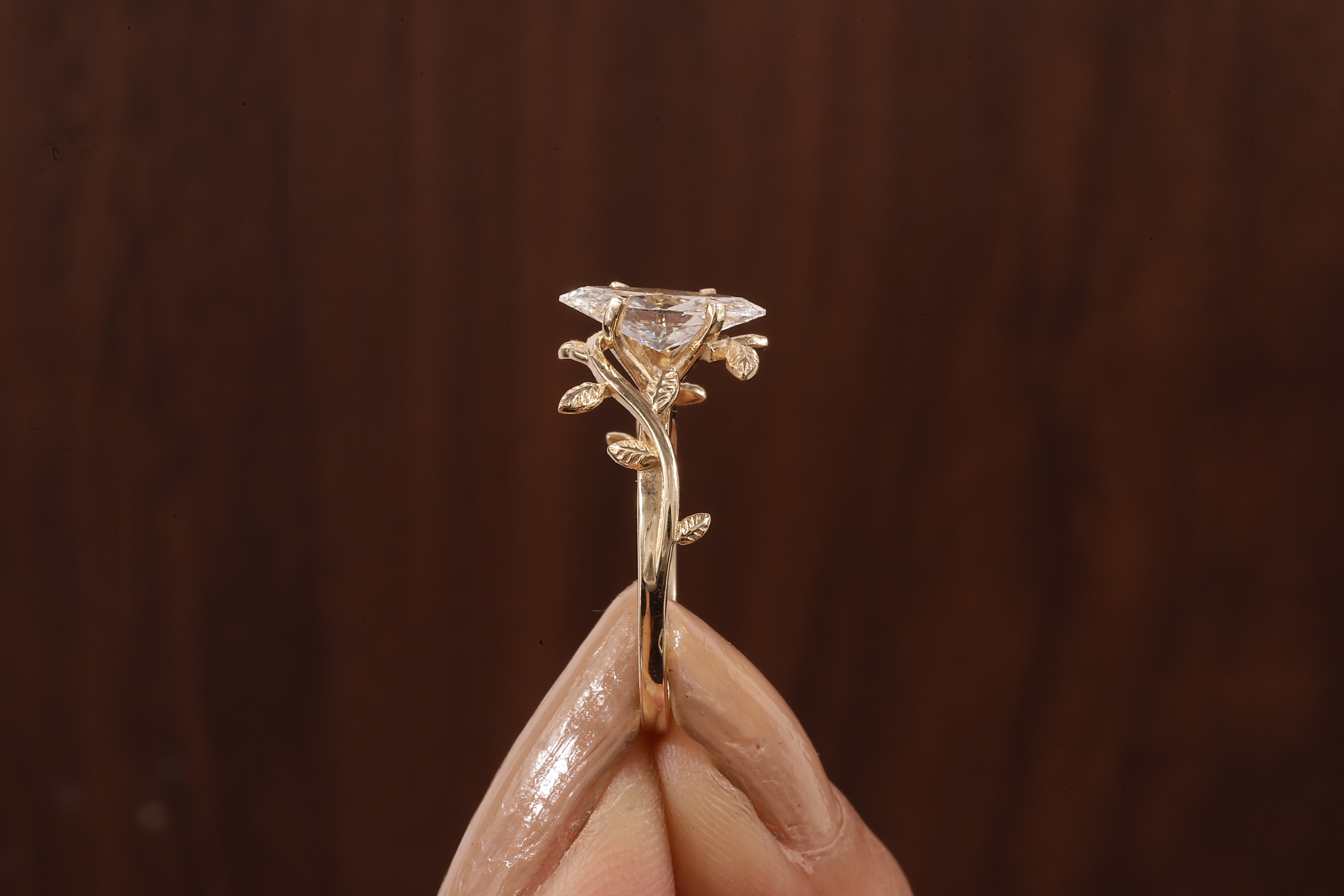 1 CT Marquise Nature Inspired Engagement Ring in Marquise Cut Lab Grown Diamond