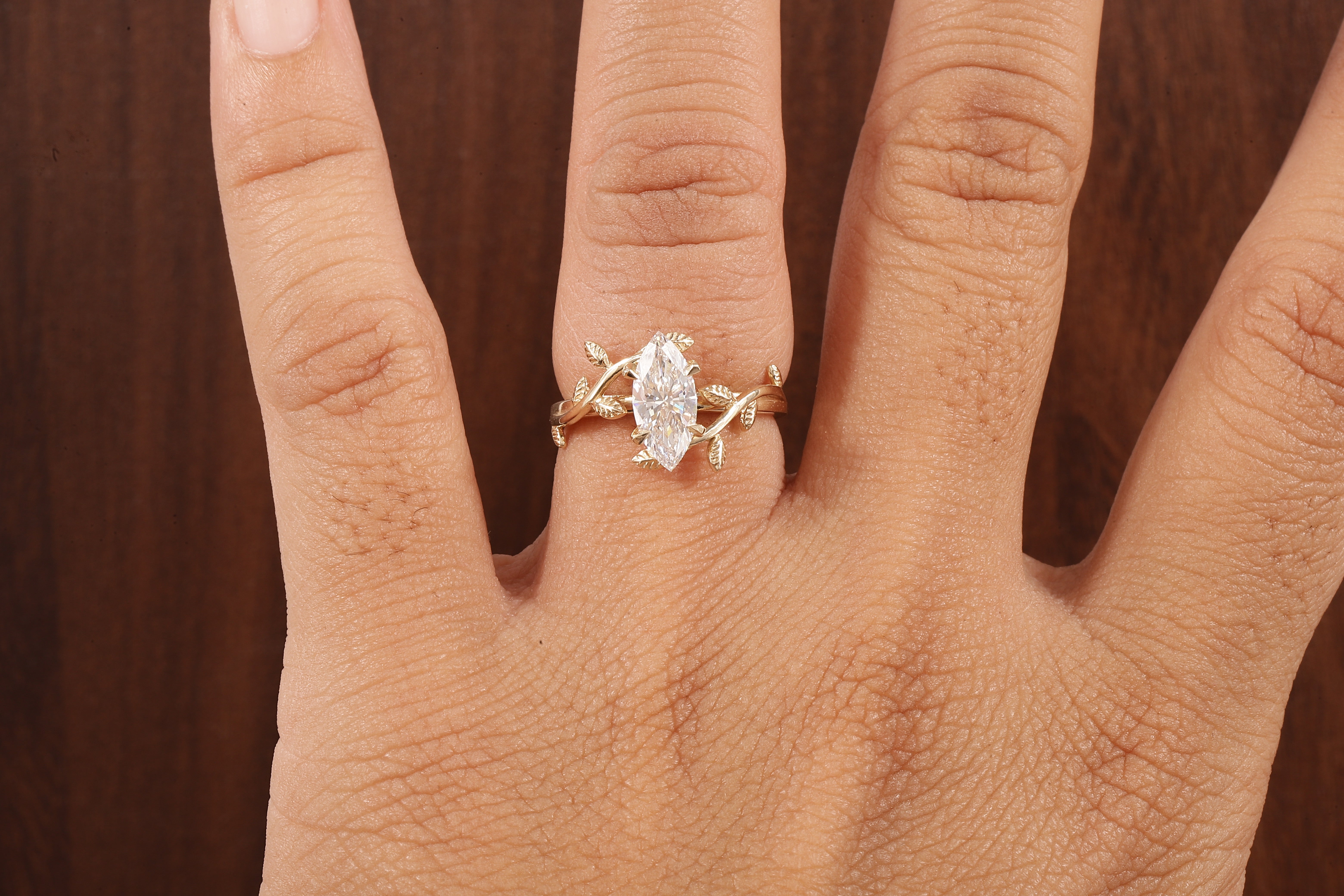 1 CT Marquise Nature Inspired Engagement Ring in Marquise Cut Lab Grown Diamond