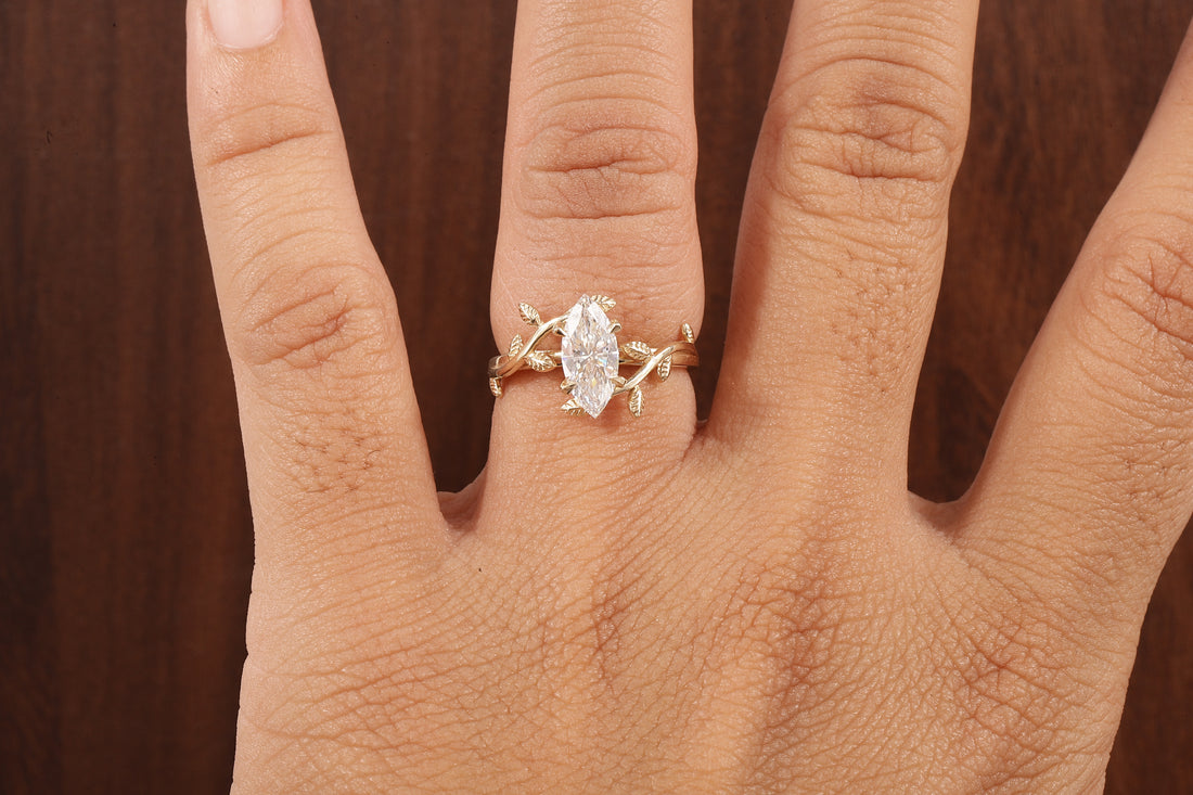 1 CT Marquise Nature Inspired Engagement Ring in Marquise Cut Lab Grown Diamond