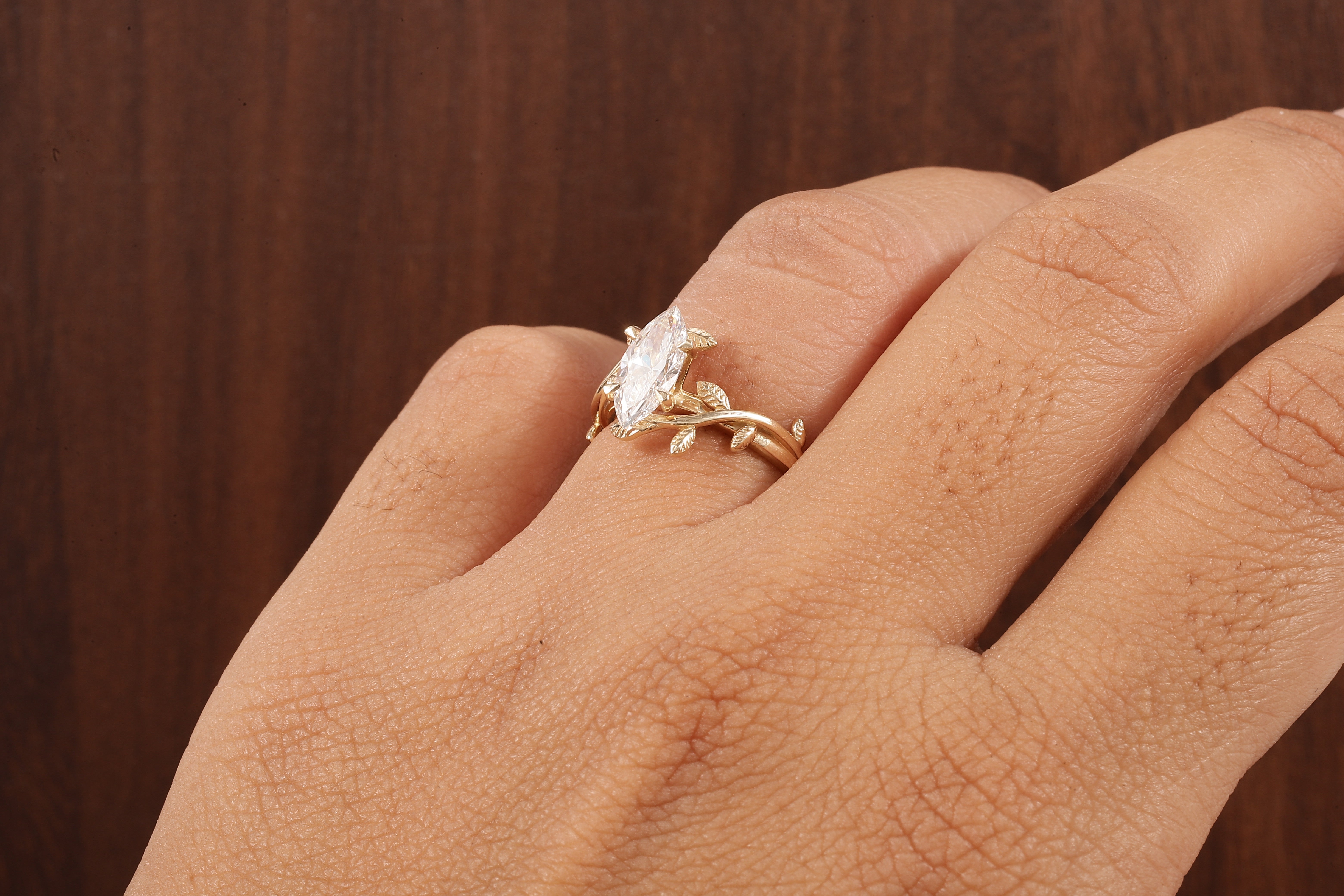 1 CT Marquise Nature Inspired Engagement Ring in Marquise Cut Lab Grown Diamond