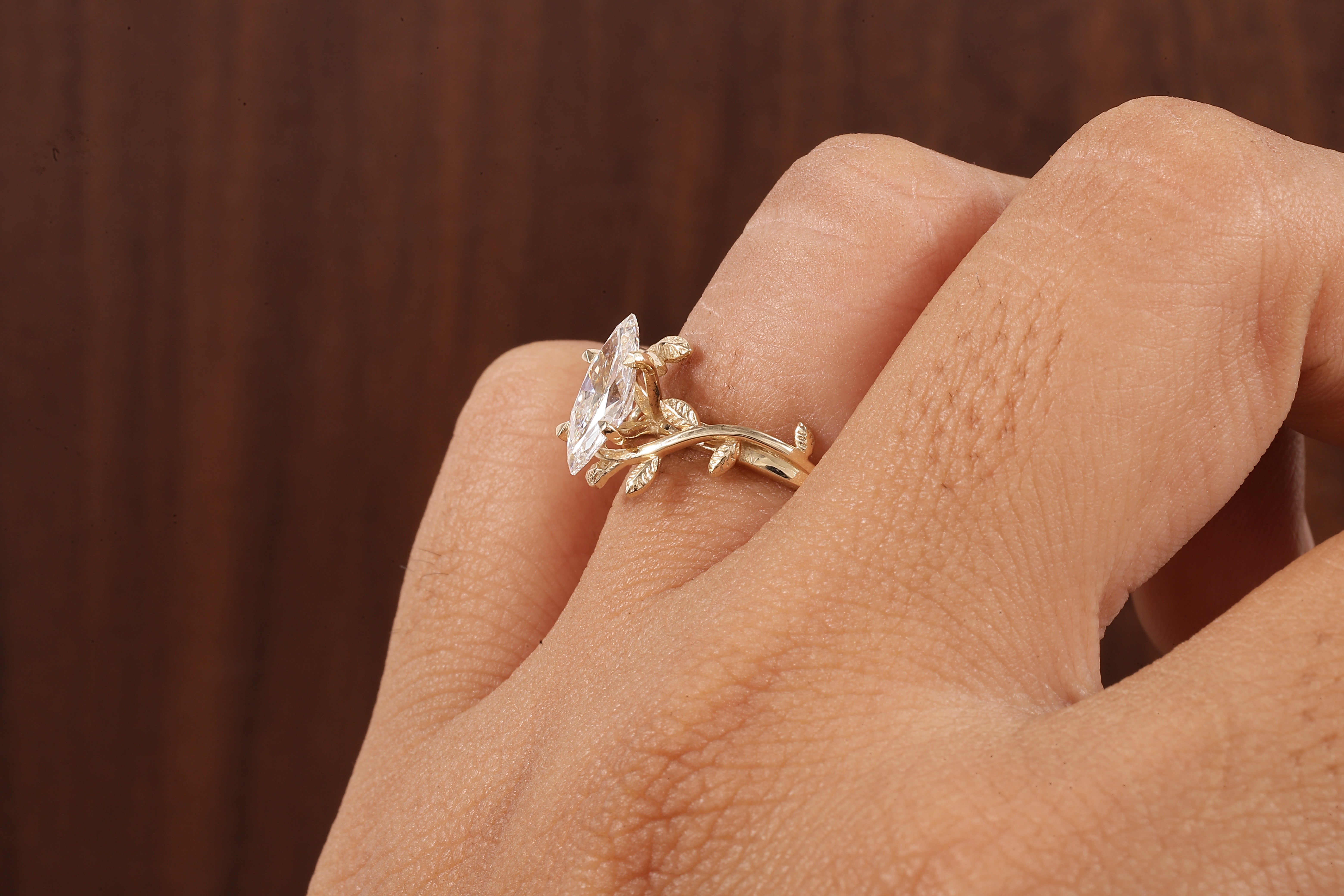 1 CT Marquise Nature Inspired Engagement Ring in Marquise Cut Lab Grown Diamond
