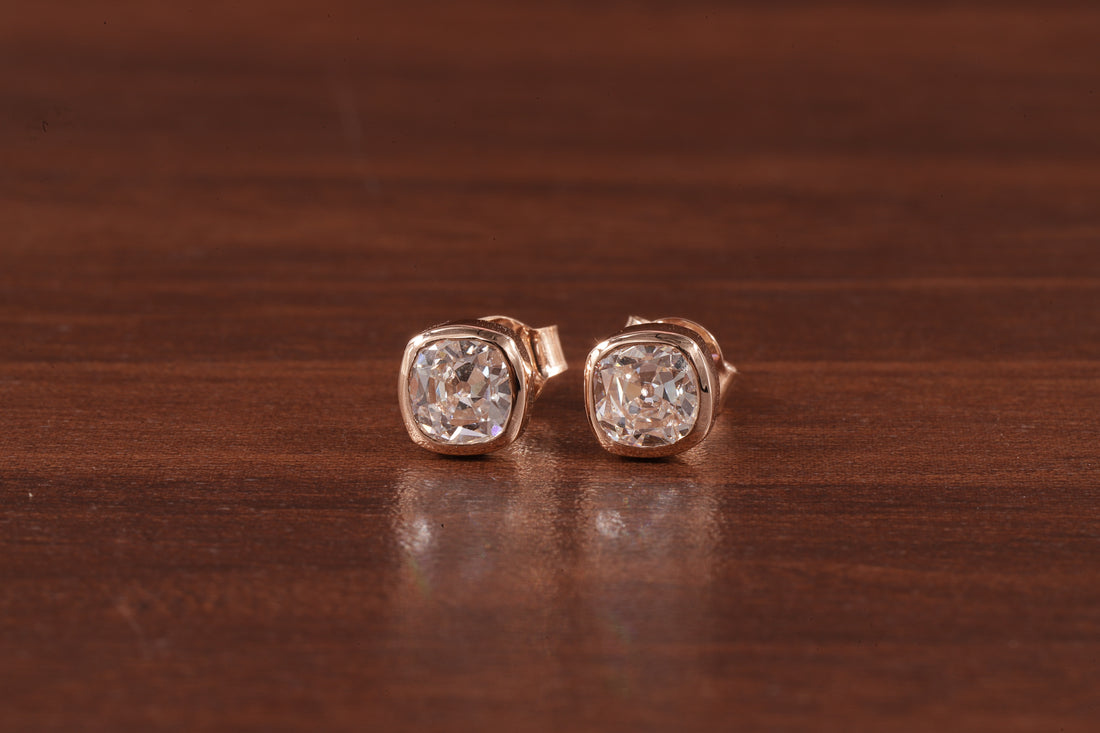 Lab Grown Diamond Earrings, Old European Cushion Cut Diamond Earrings, Stud Earrings for Women