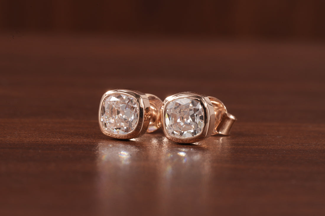 Lab Grown Diamond Earrings, Old European Cushion Cut Diamond Earrings, Stud Earrings for Women