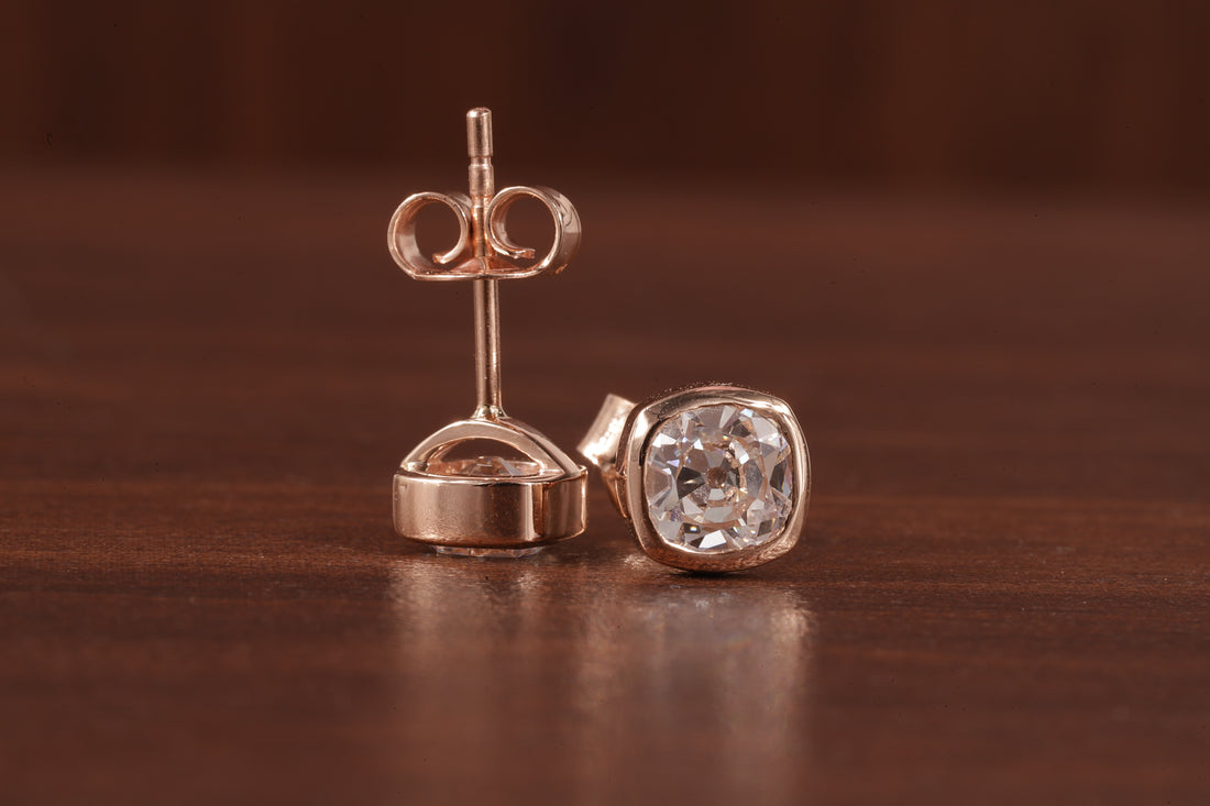 Lab Grown Diamond Earrings, Old European Cushion Cut Diamond Earrings, Stud Earrings for Women