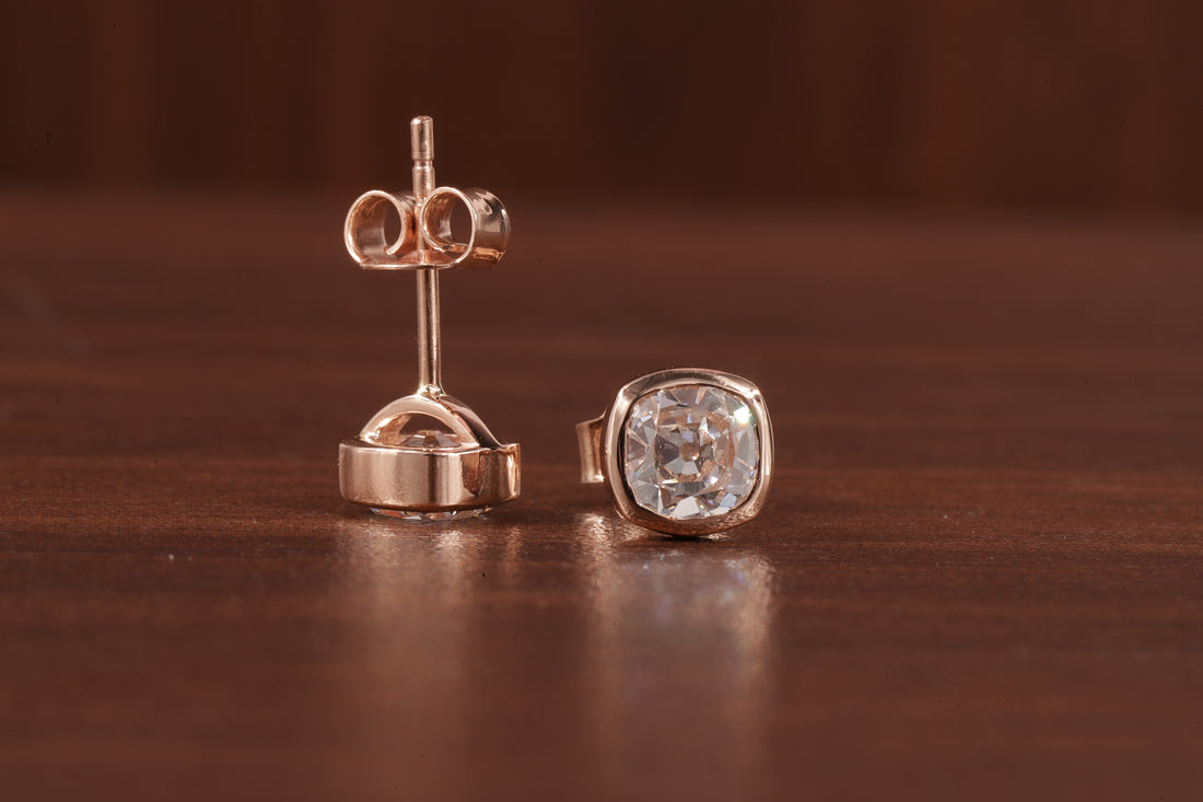 Lab Grown Diamond Earrings, Old European Cushion Cut Diamond Earrings, Stud Earrings for Women