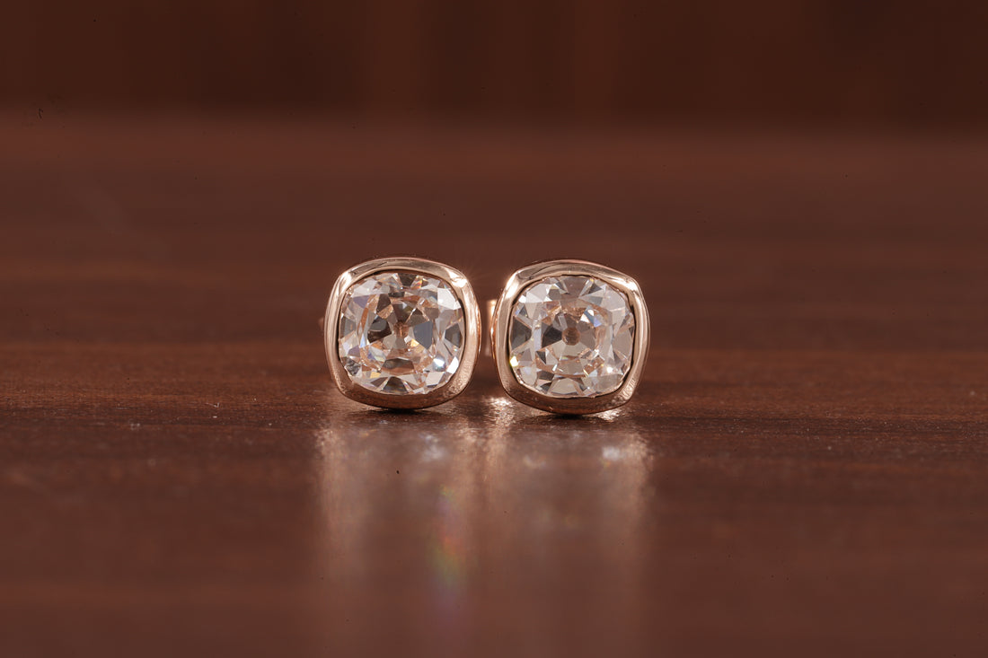 Lab Grown Diamond Earrings, Old European Cushion Cut Diamond Earrings, Stud Earrings for Women