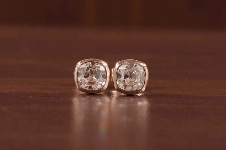 Lab Grown Diamond Earrings, Old European Cushion Cut Diamond Earrings, Stud Earrings for Women