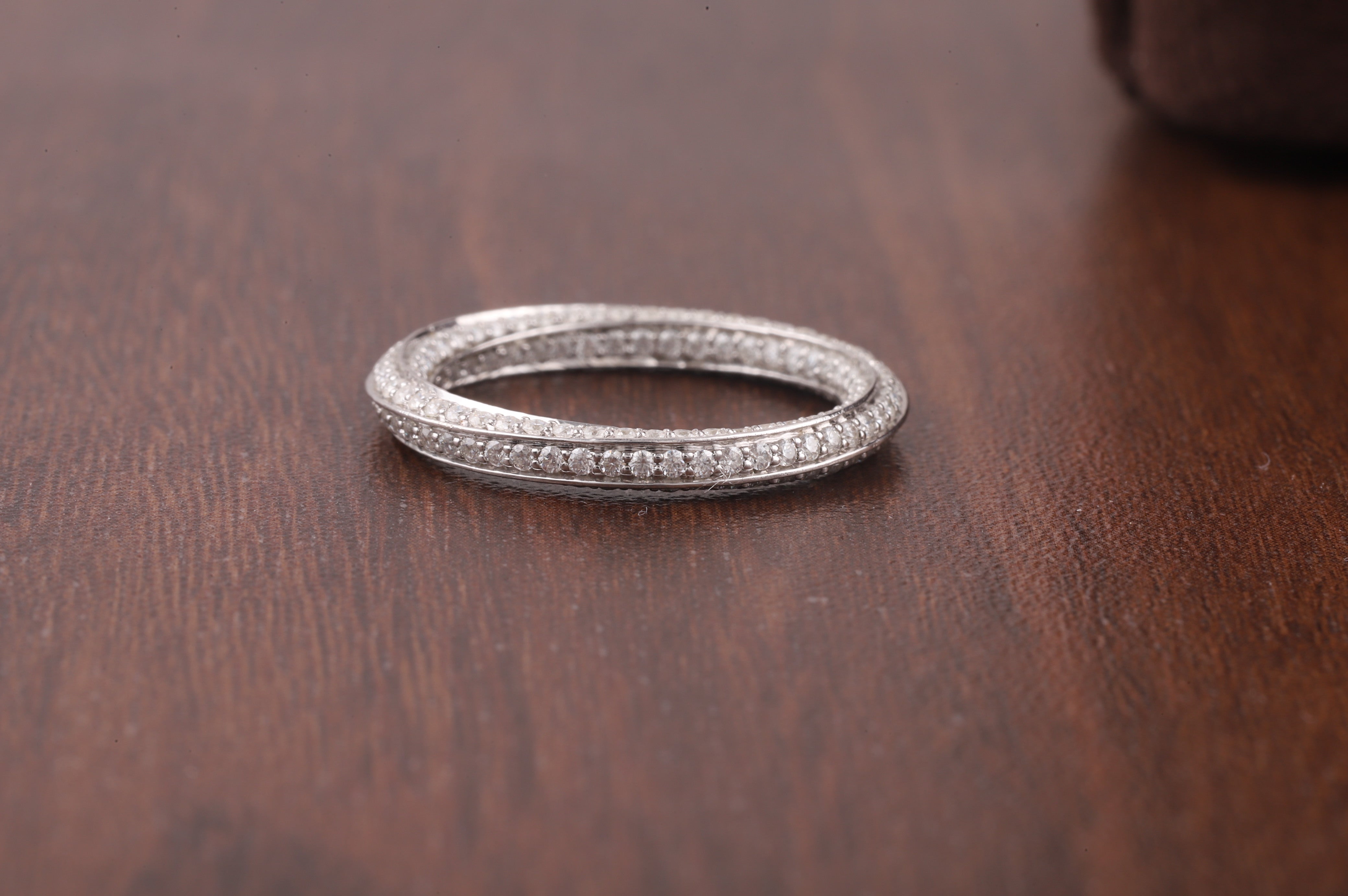 Fully Twisted Unique Band, Full Eternity Wedding Band ,14K White Gold Round Moissanite Band