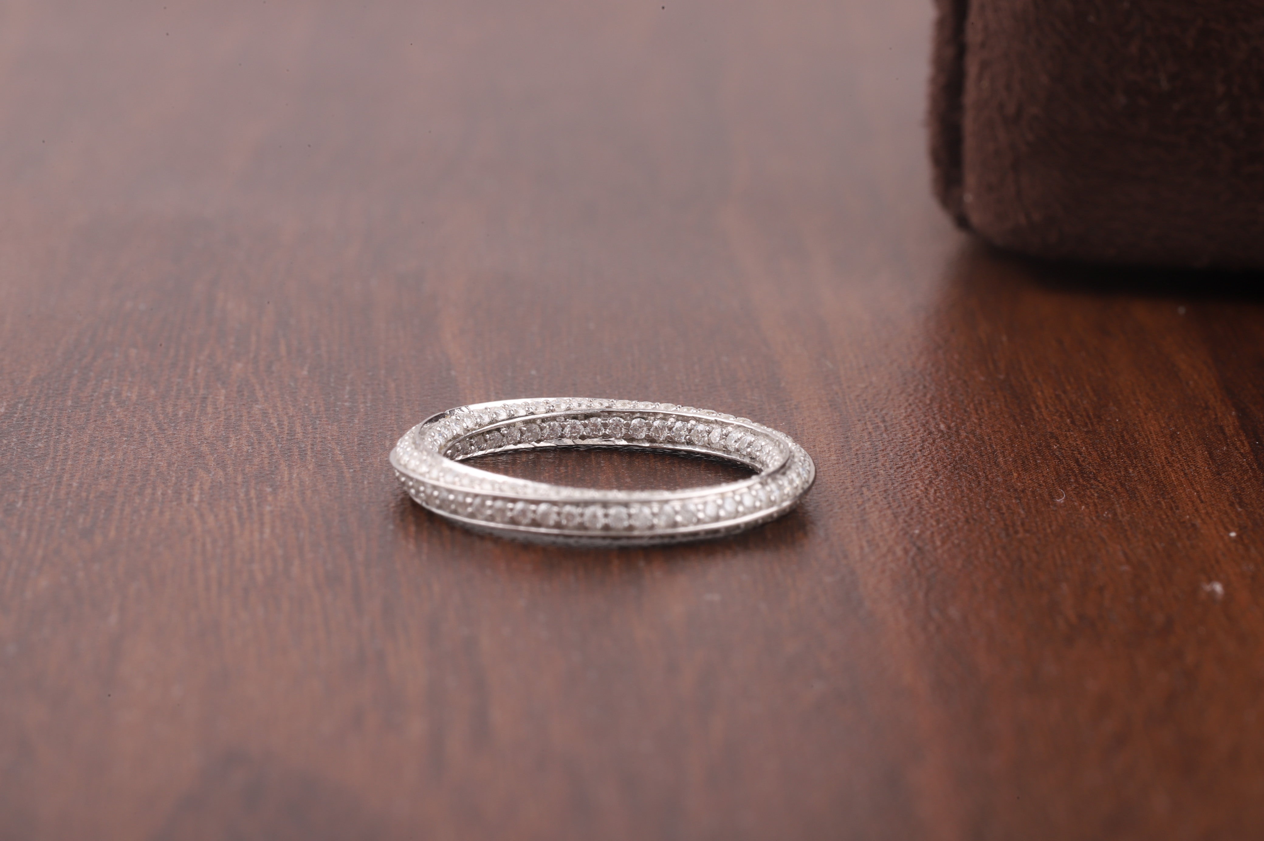 Fully Twisted Unique Band, Full Eternity Wedding Band ,14K White Gold Round Moissanite Band