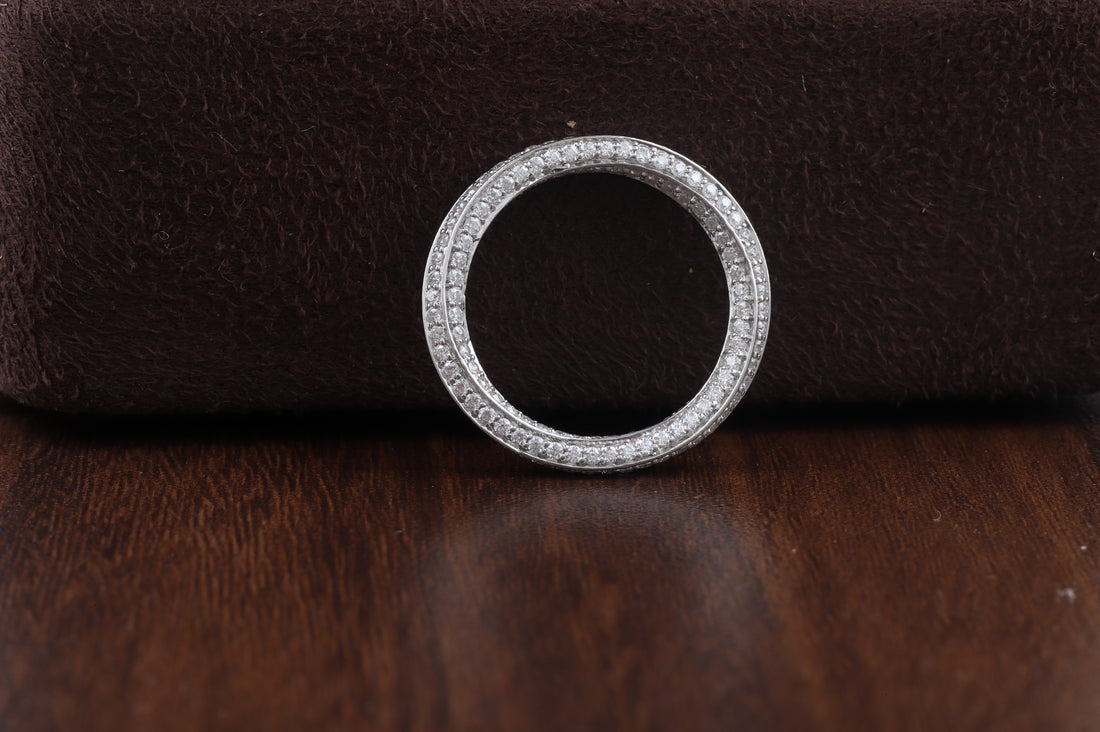 Fully Twisted Unique Band, Full Eternity Wedding Band ,14K White Gold Round Moissanite Band