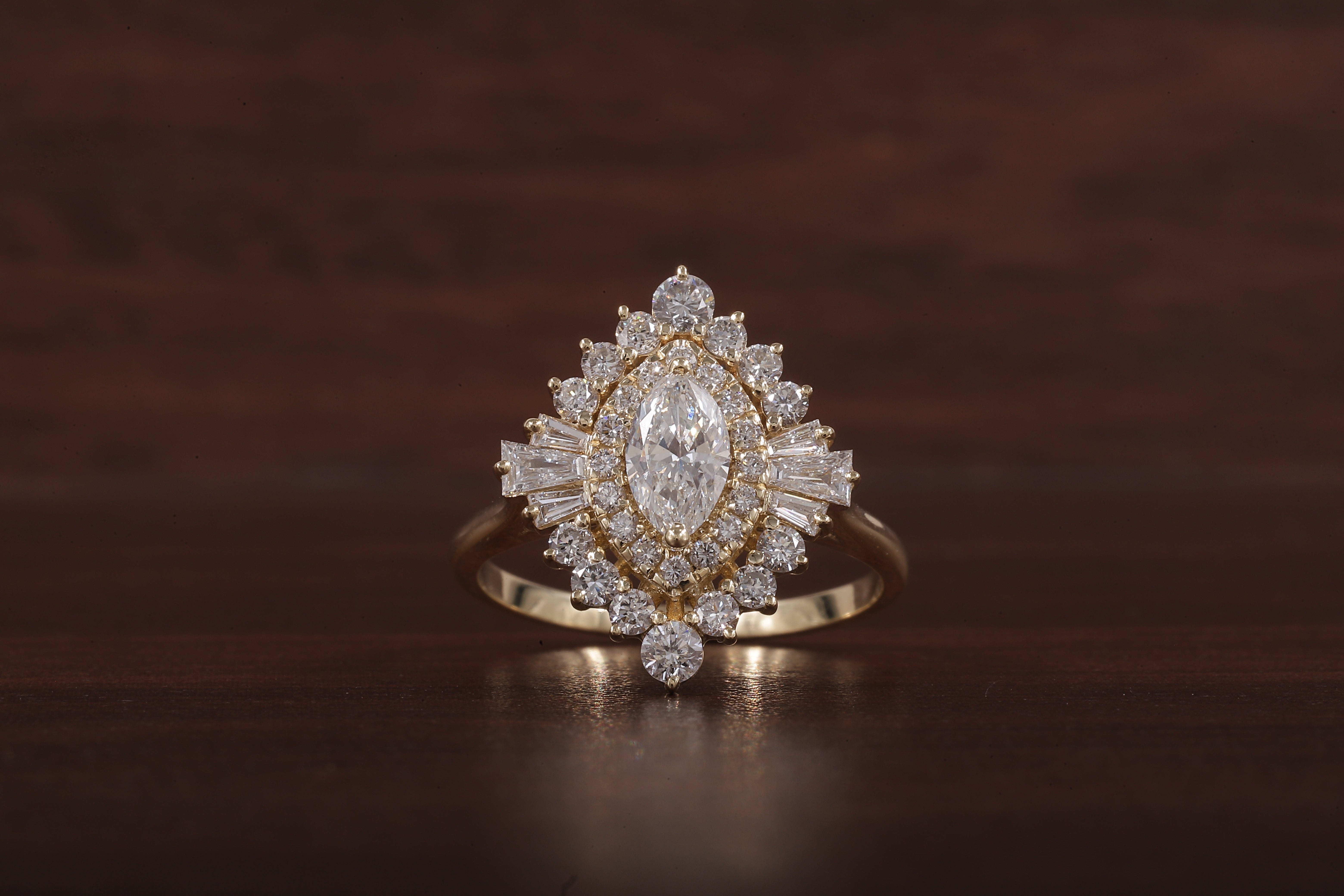 Marquise Lab Grown Diamond Ring Cluster Set Engagement Ring Tapered Baguette