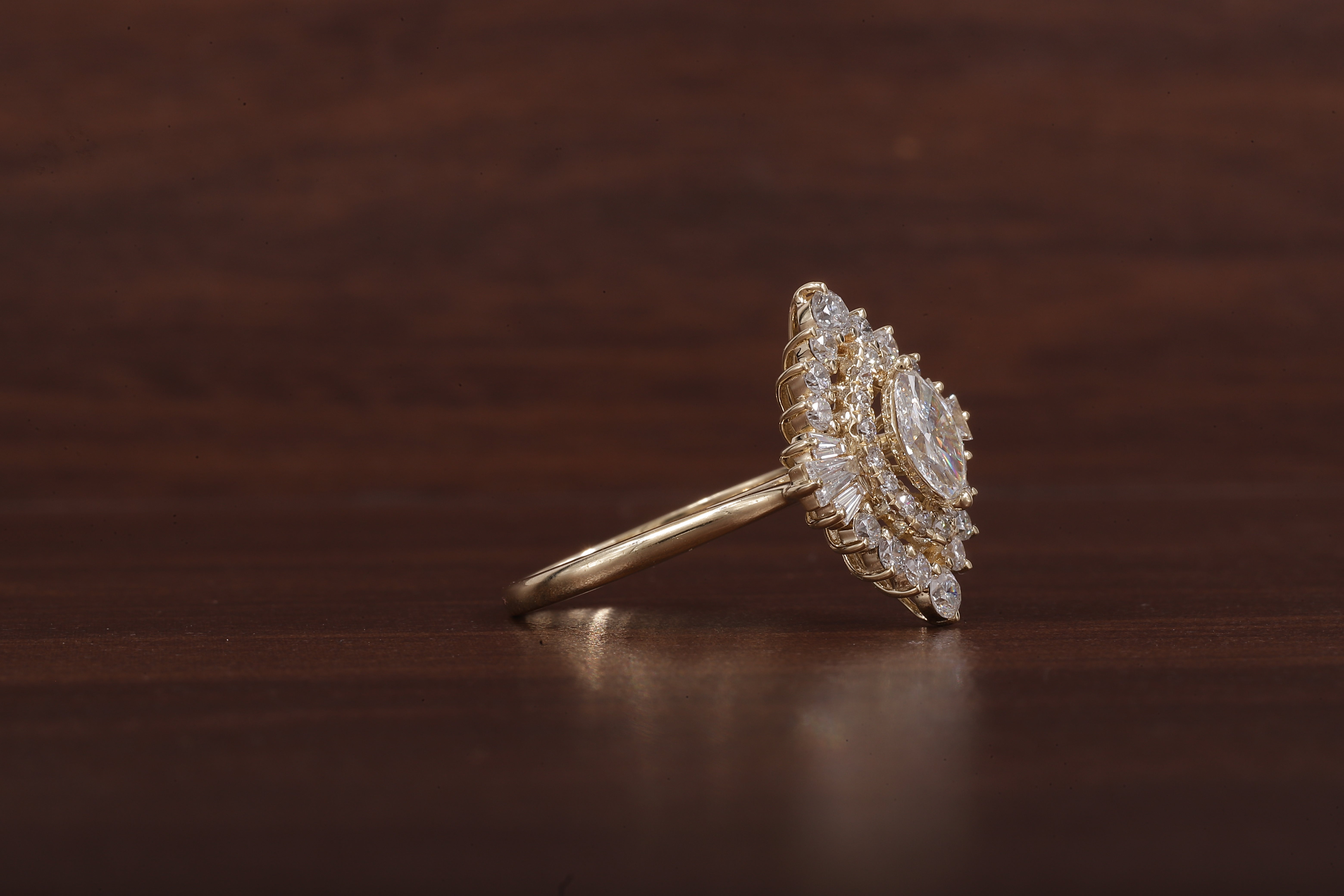 Marquise Lab Grown Diamond Ring Cluster Set Engagement Ring Tapered Baguette