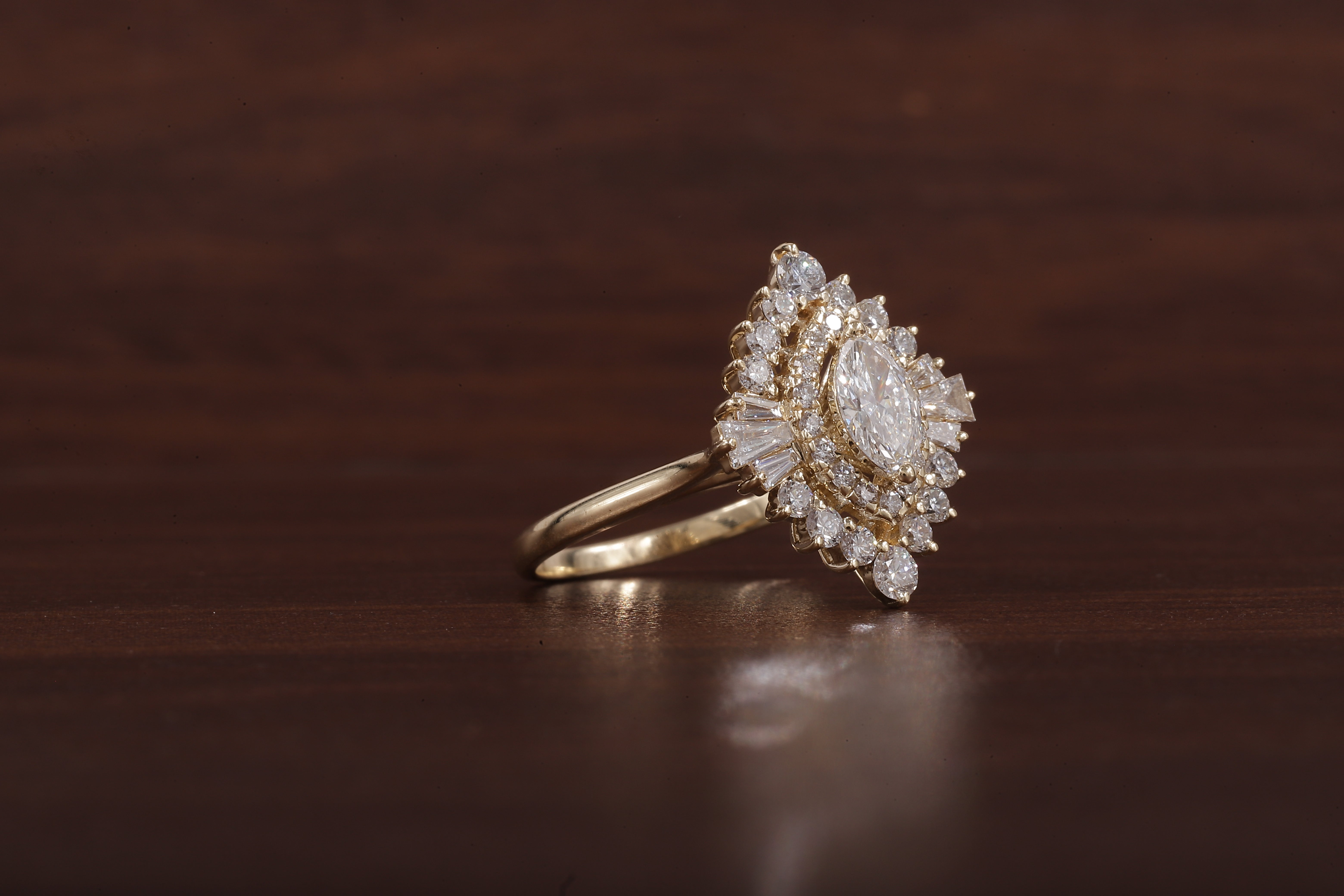 Marquise Lab Grown Diamond Ring Cluster Set Engagement Ring Tapered Baguette