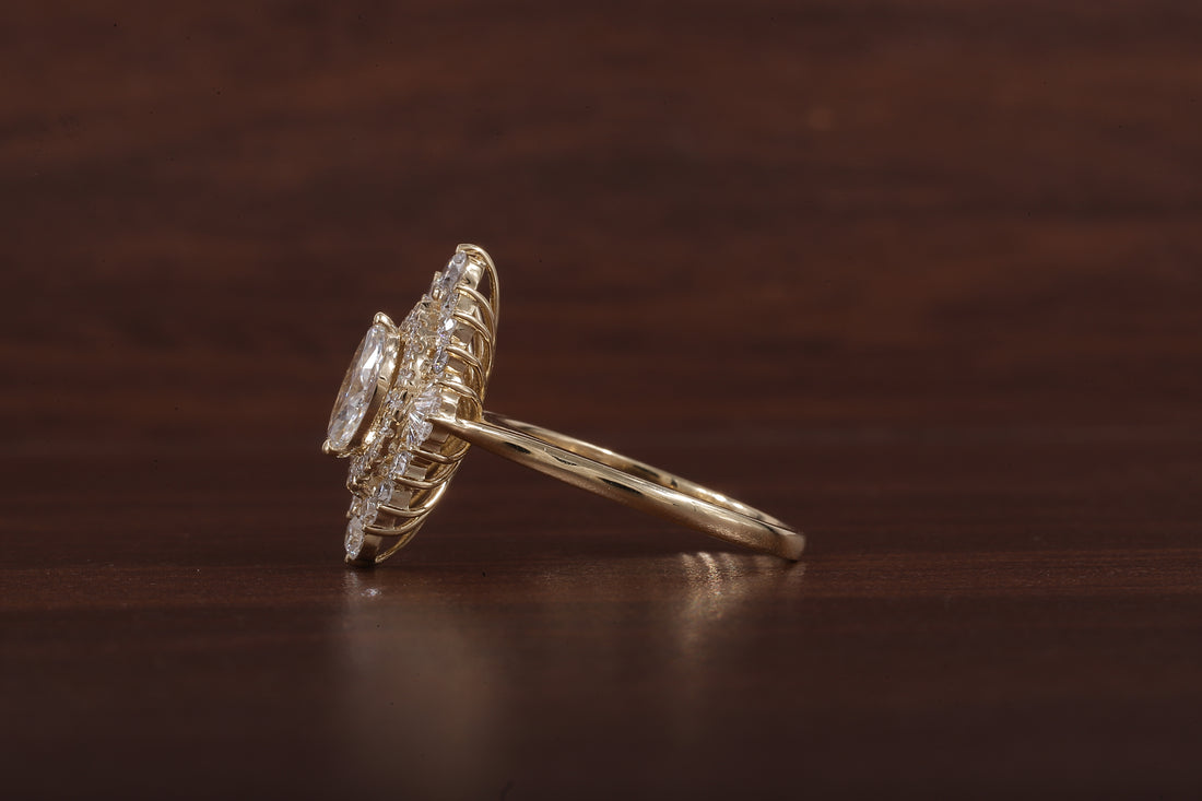 Marquise Lab Grown Diamond Ring Cluster Set Engagement Ring Tapered Baguette
