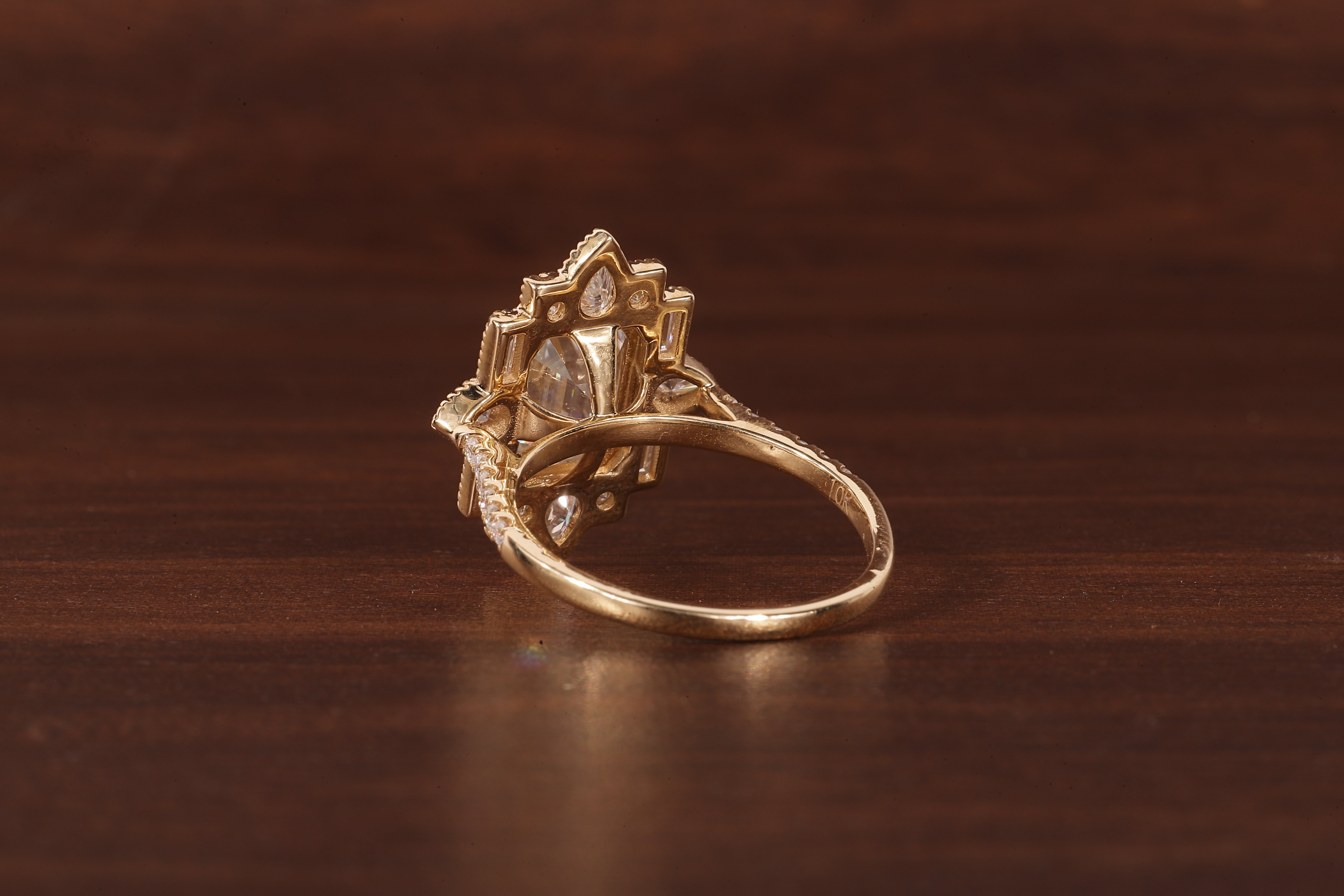 Emerald Cut Lab Grown Diamond Ring, Sunburst Halo,Art Deco Bridal Ring