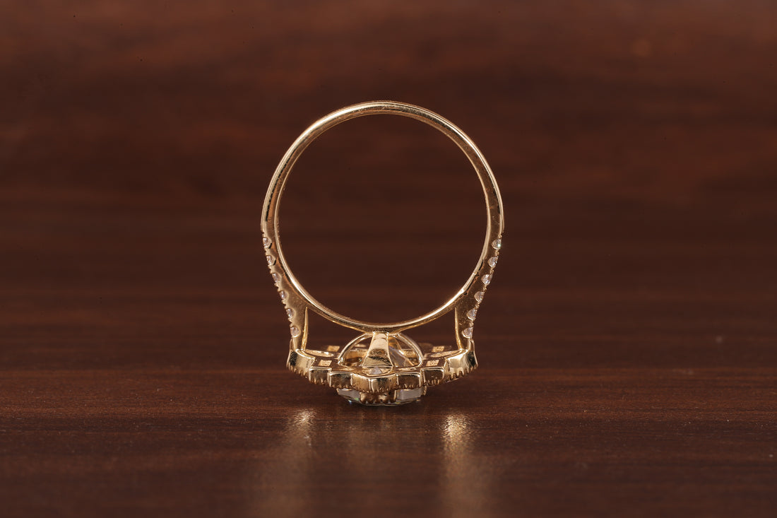 Emerald Cut Lab Grown Diamond Ring, Sunburst Halo,Art Deco Bridal Ring