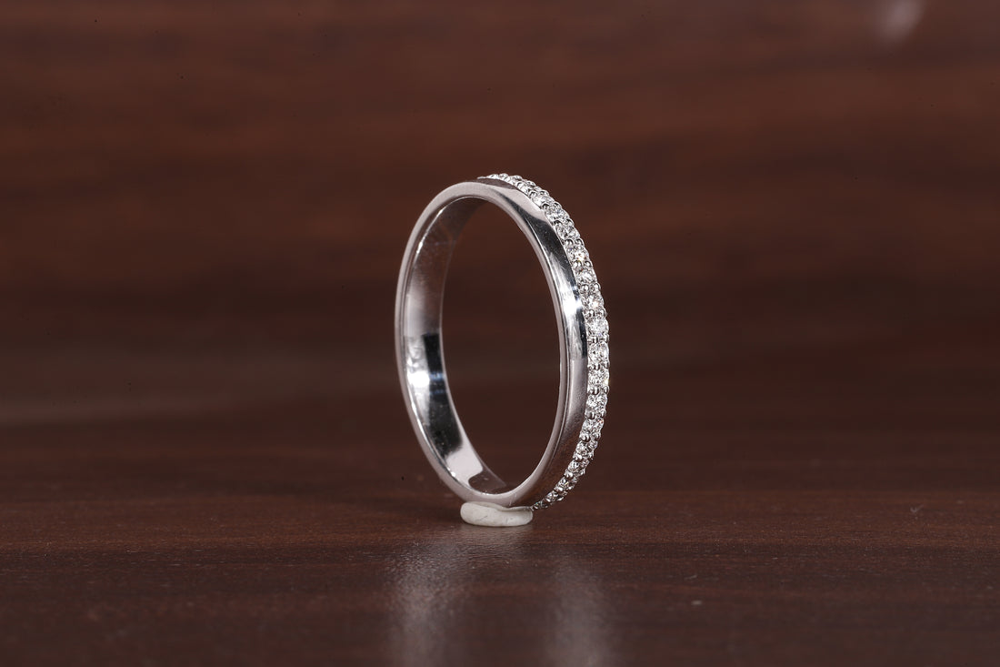 Delicate One Side Pave Diamond Wedding Band, Round Lab Grown Diamond