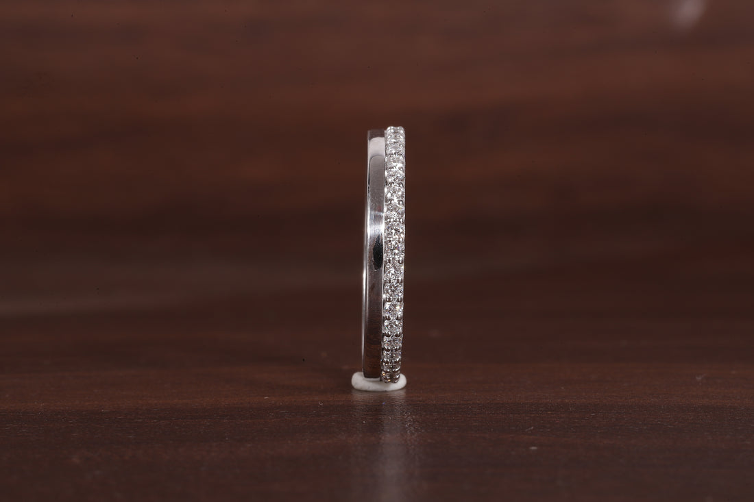 Delicate One Side Pave Diamond Wedding Band, Round Lab Grown Diamond