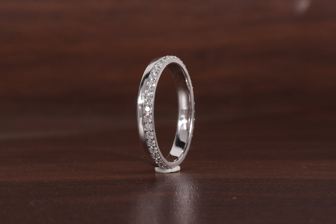 Delicate One Side Pave Diamond Wedding Band, Round Lab Grown Diamond