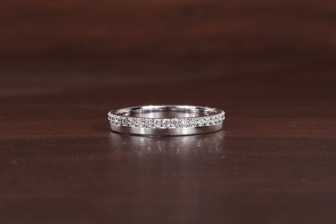 Delicate One Side Pave Diamond Wedding Band, Round Lab Grown Diamond