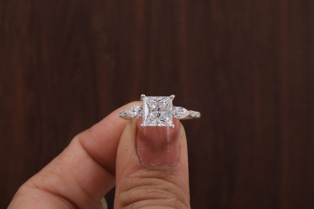 Princess cut Moissanite engagement ring Unique White gold engagement