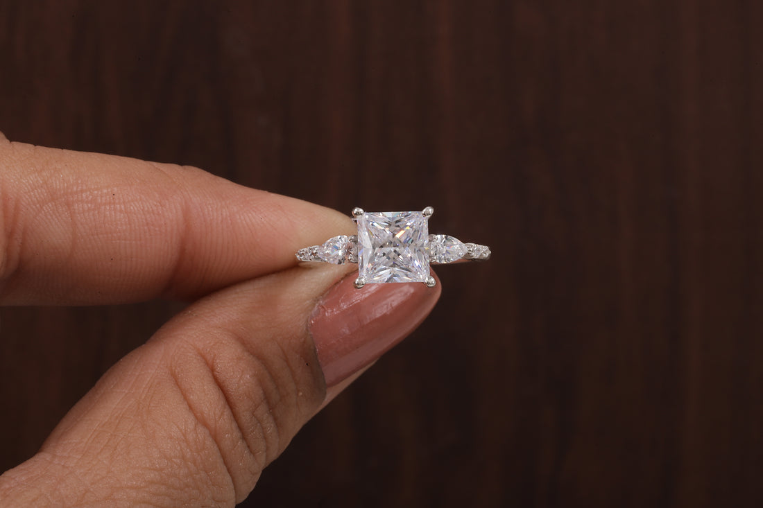 Princess cut Moissanite engagement ring Unique White gold engagement
