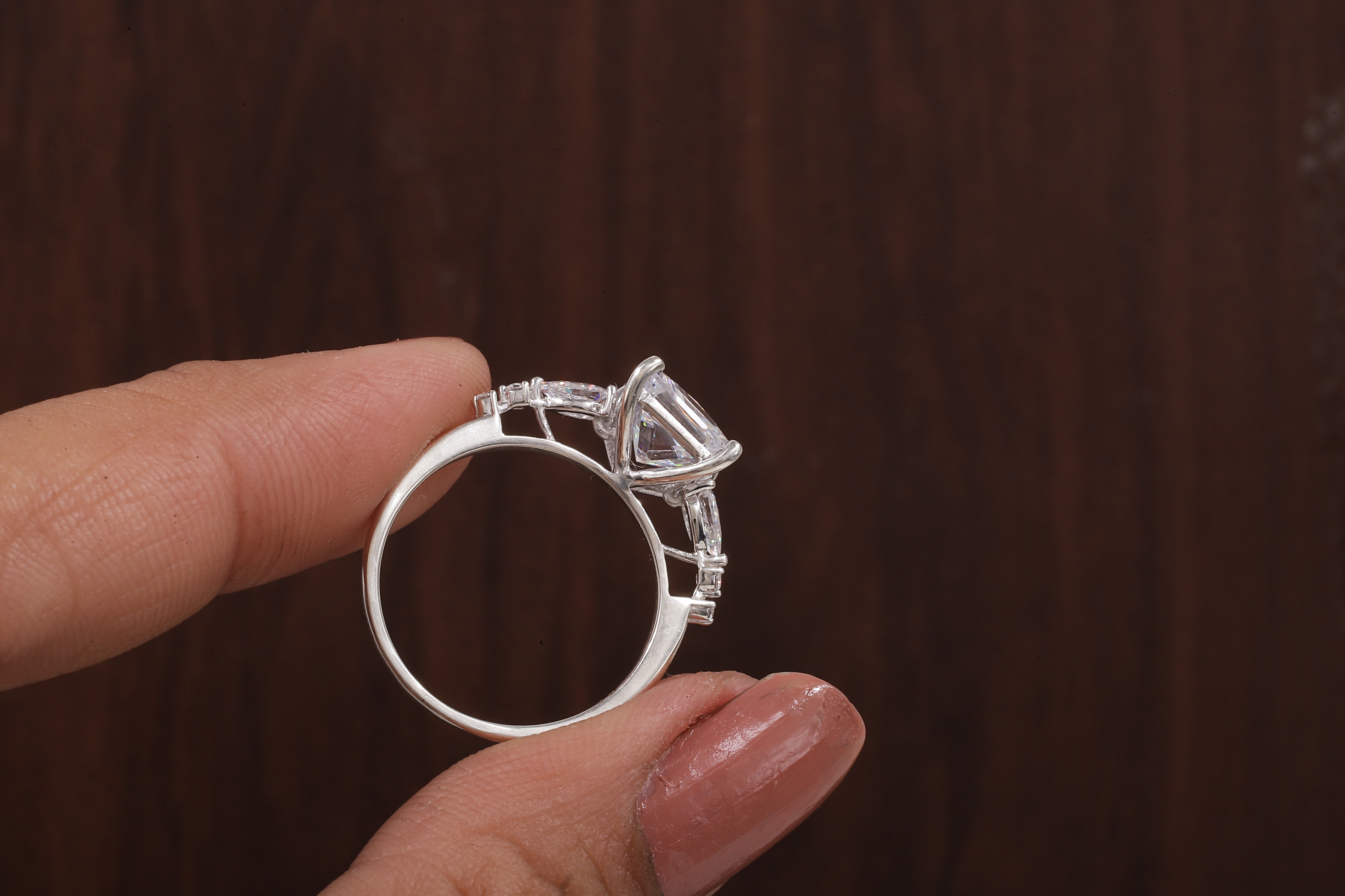 Princess cut Moissanite engagement ring Unique White gold engagement