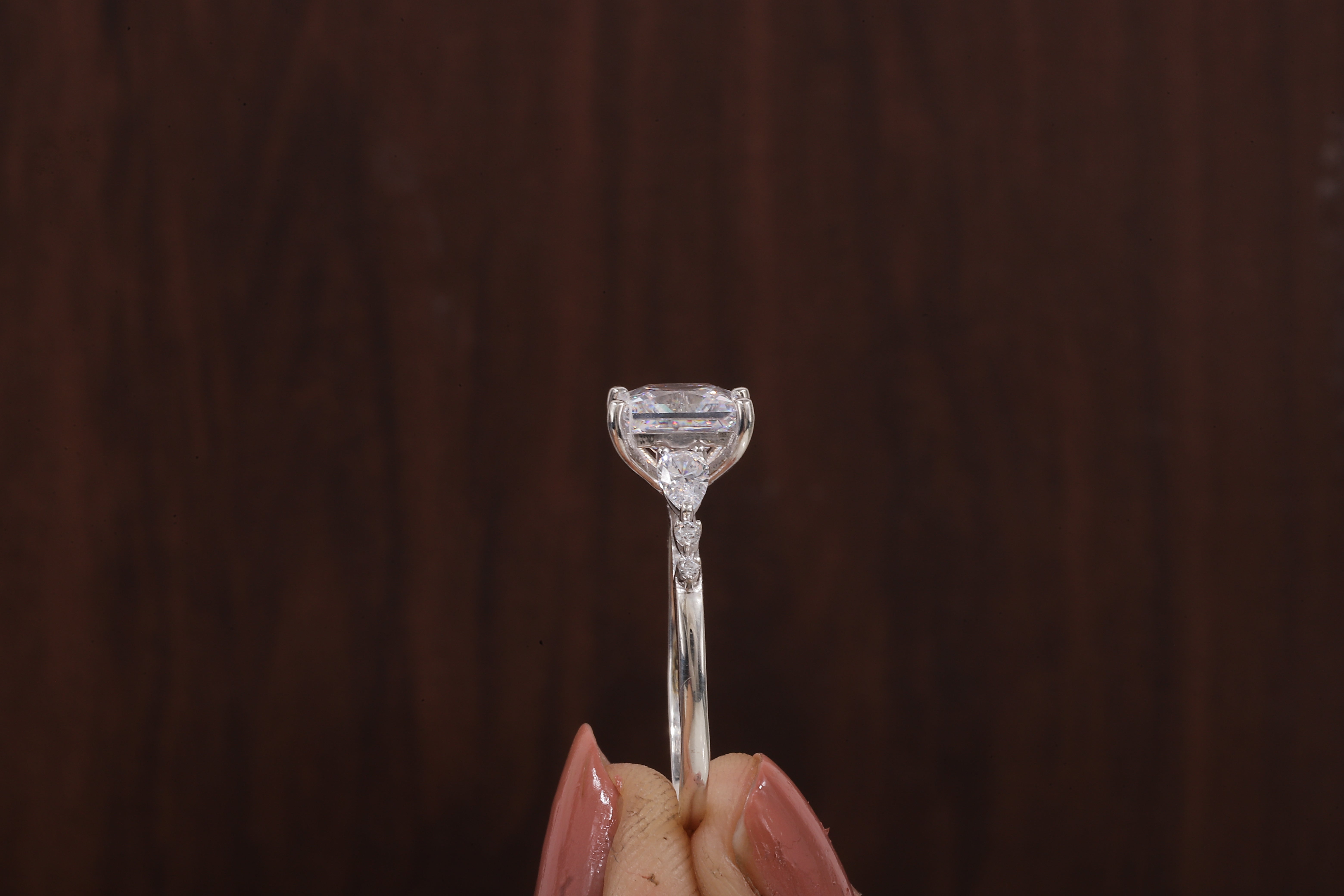 Princess cut Moissanite engagement ring Unique White gold engagement