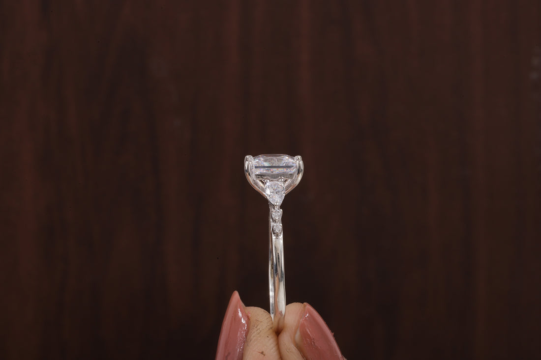 Princess cut Moissanite engagement ring Unique White gold engagement