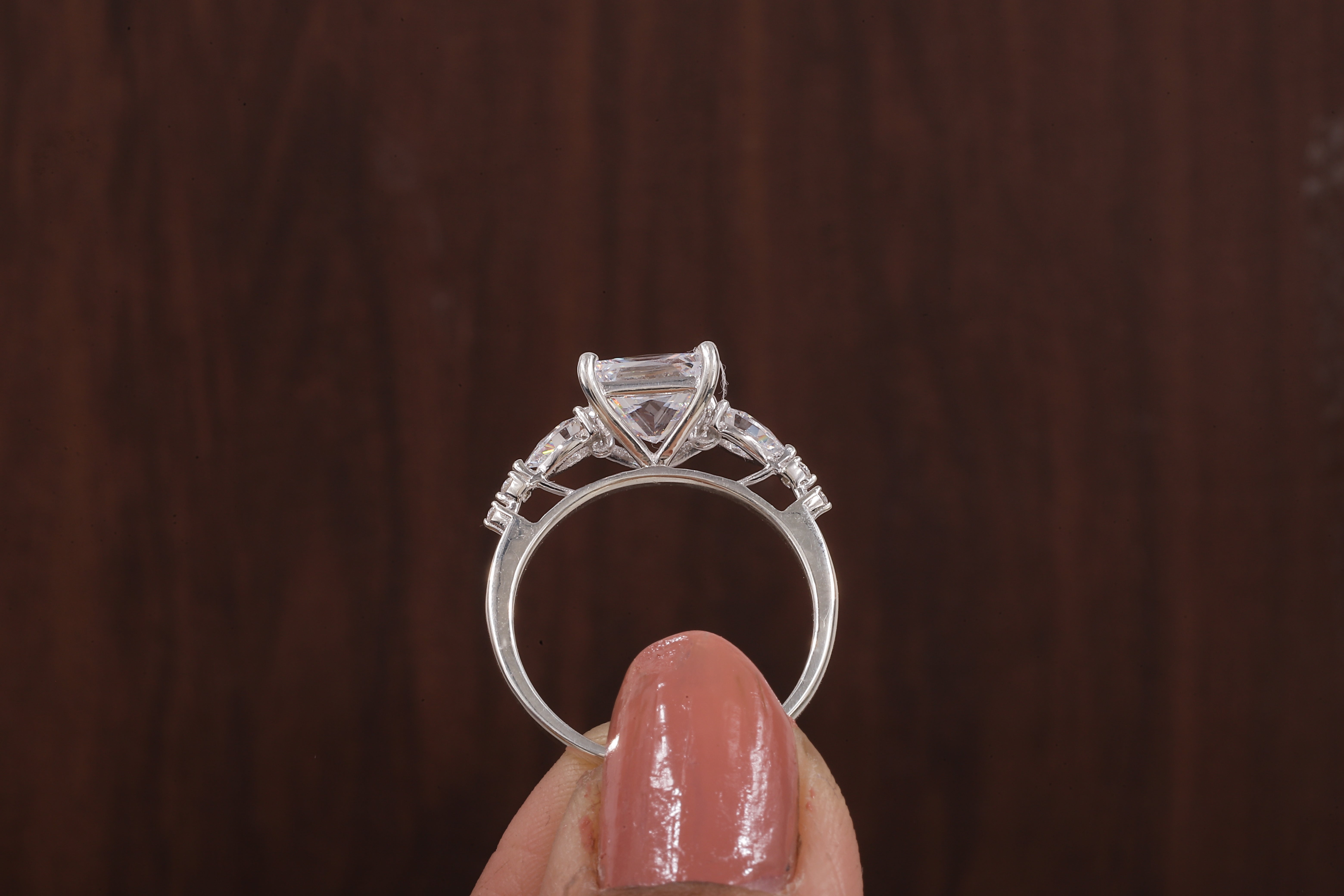 Princess cut Moissanite engagement ring Unique White gold engagement