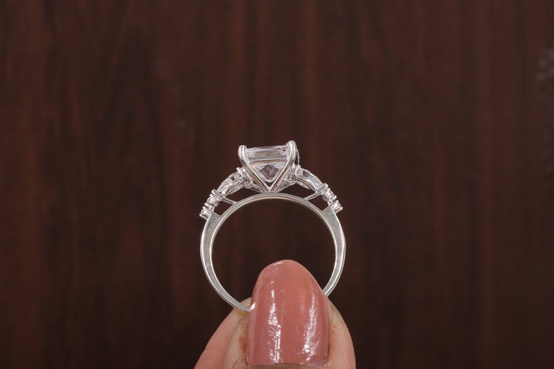 Princess cut Moissanite engagement ring Unique White gold engagement