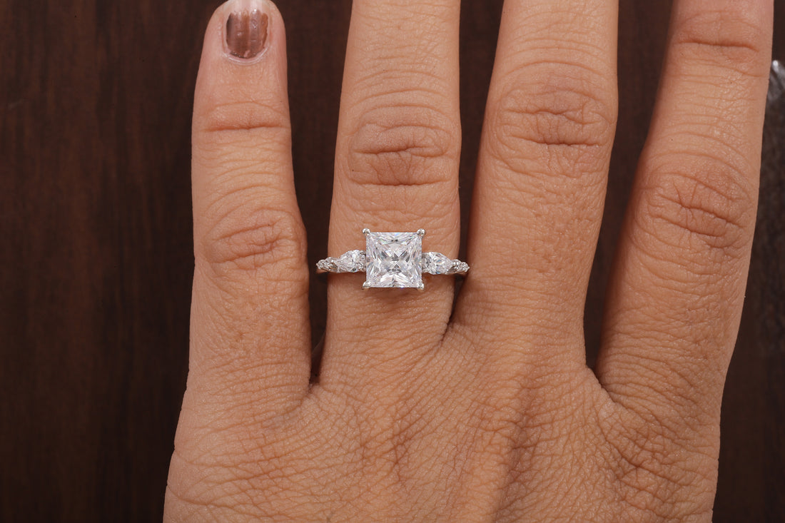 Princess cut Moissanite engagement ring Unique White gold engagement