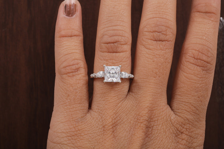 Princess cut Moissanite engagement ring Unique White gold engagement