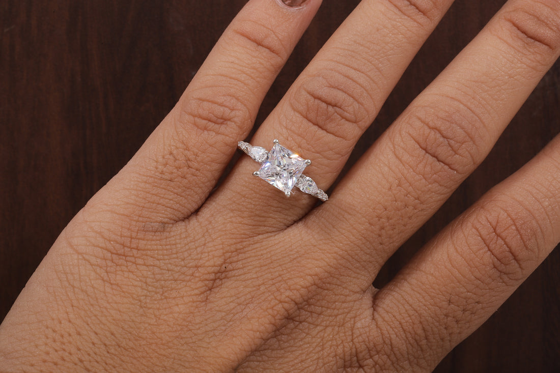 Princess cut Moissanite engagement ring Unique White gold engagement