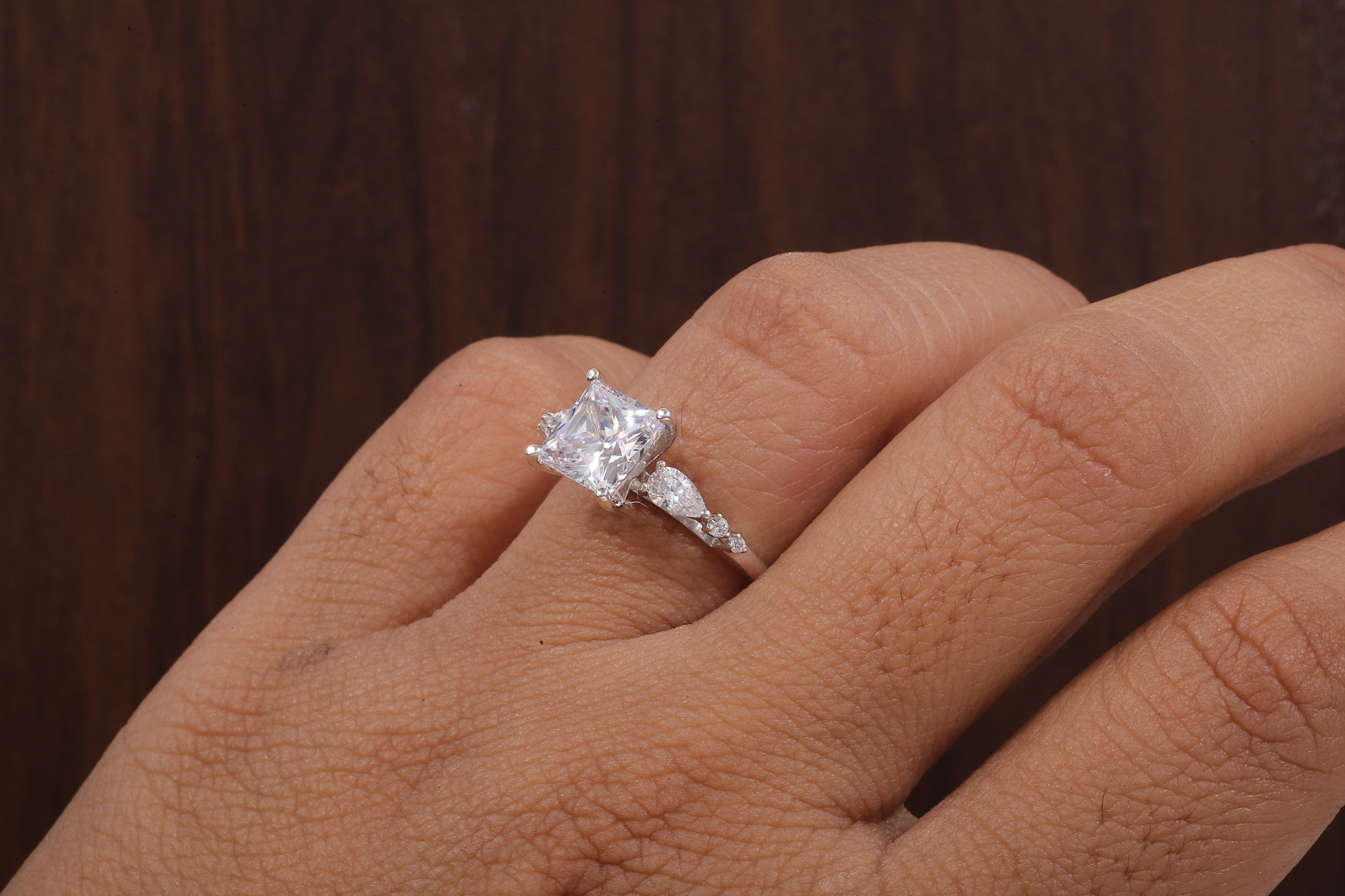 Princess cut Moissanite engagement ring Unique White gold engagement