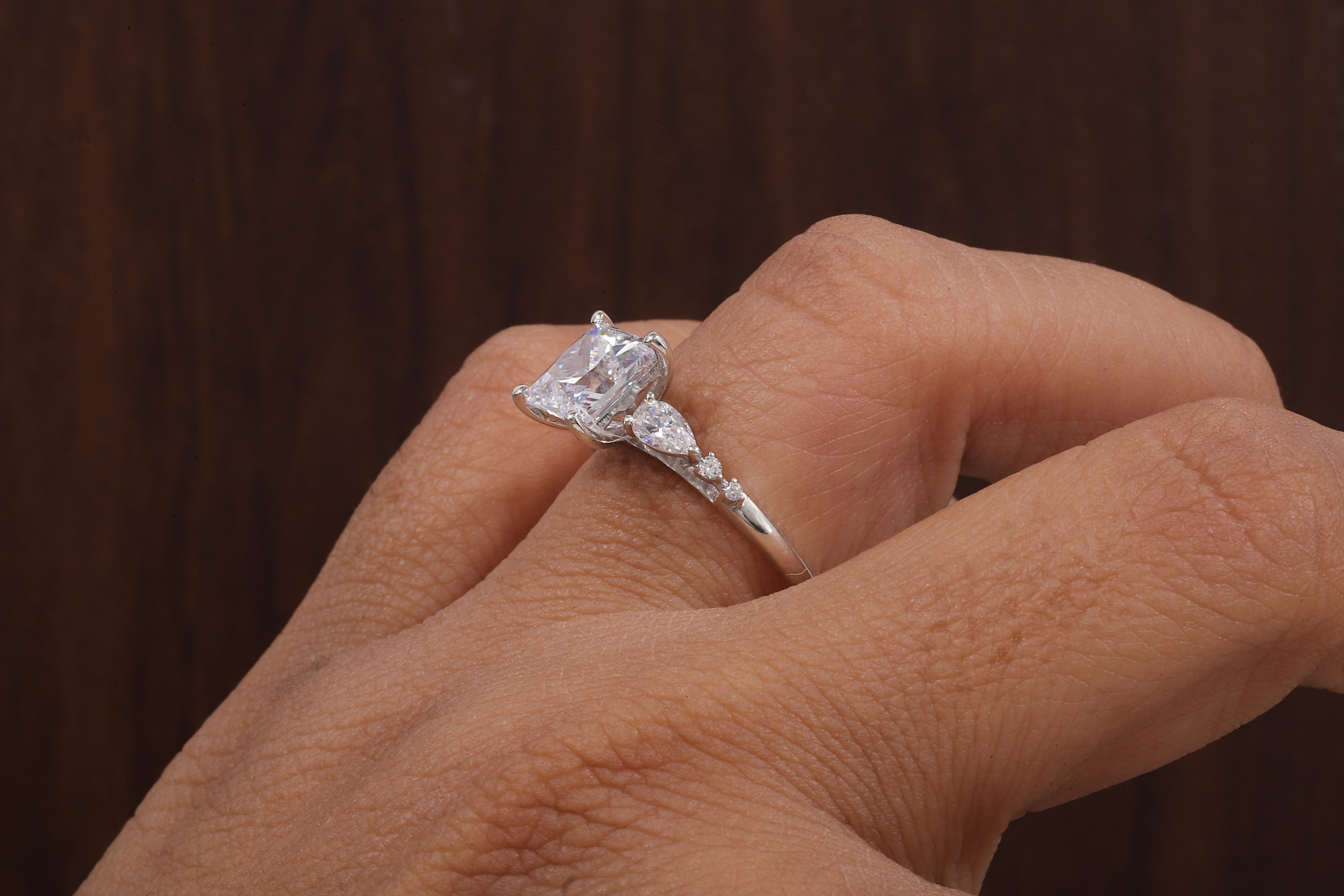 Princess cut Moissanite engagement ring Unique White gold engagement