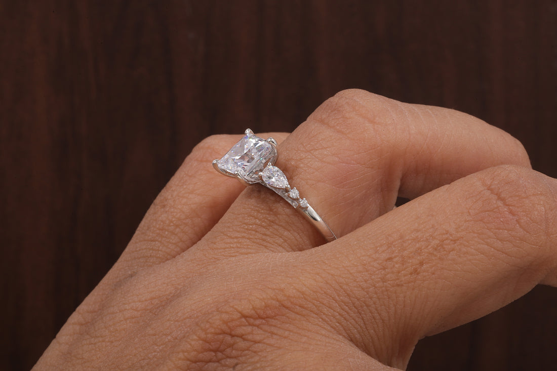 Princess cut Moissanite engagement ring Unique White gold engagement